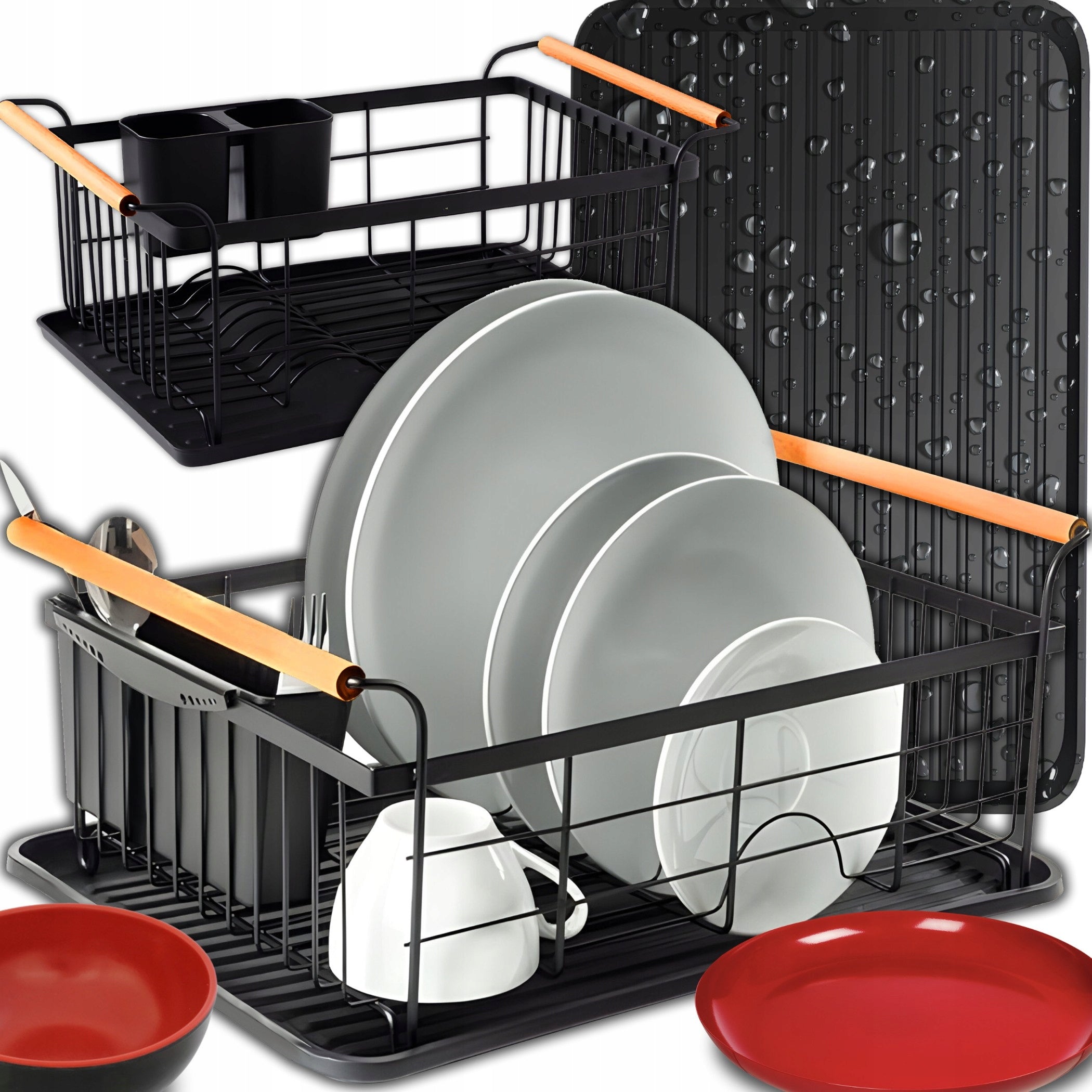 LARGE DISH DRYER DRAINER TRAY PLATES CUTLERY BLACK STANDING METAL
