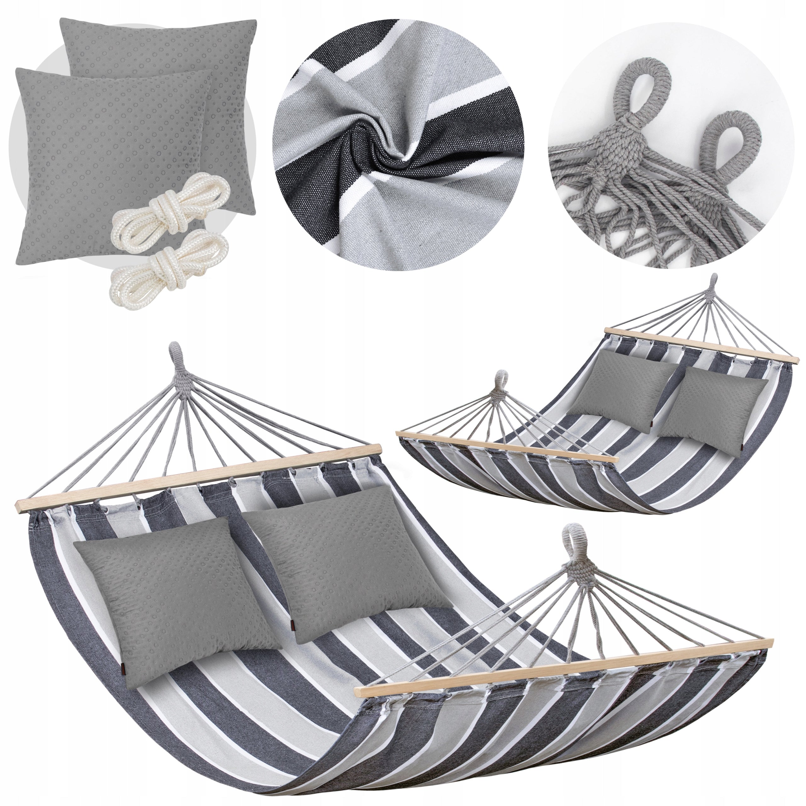 LARGE DOUBLE HAMMOCK GARDEN STRONG XXL HEADBAND 120 CM WITH PILLOWS + ROPES