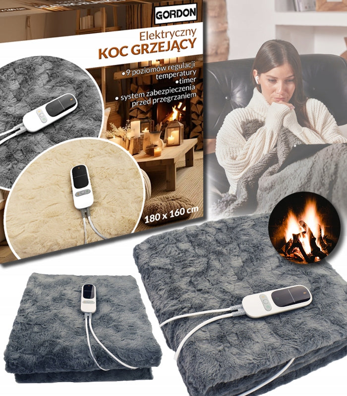 LARGE ELECTRIC BLANKET HEATING FLUFFY SOFT HEATING MAT 180 X 160 GREY