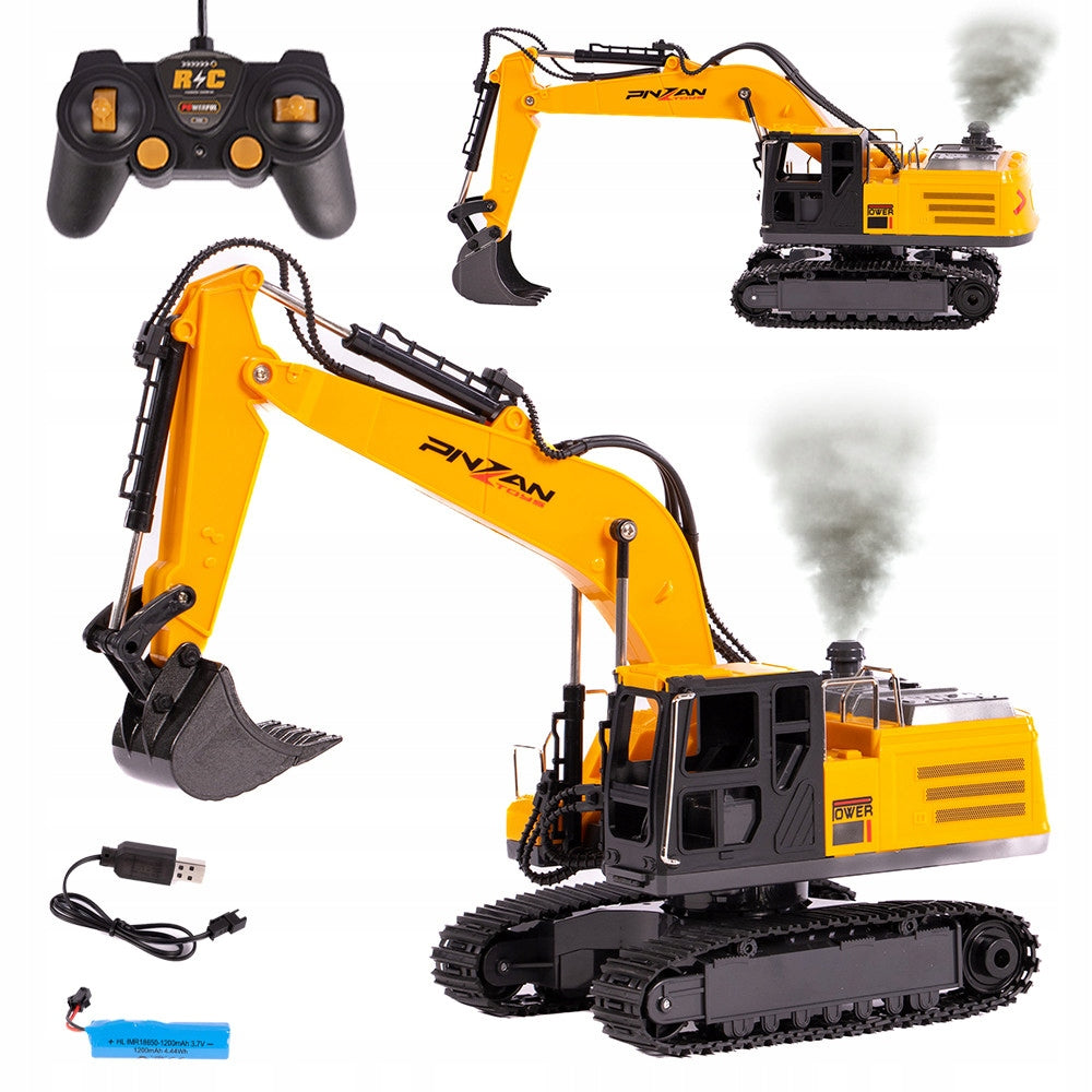 LARGE EXCAVATOR REMOTE CONTROLLED CONSTRUCTION VEHICLE REMOTE CONTROL METAL BUCKET SMOKE