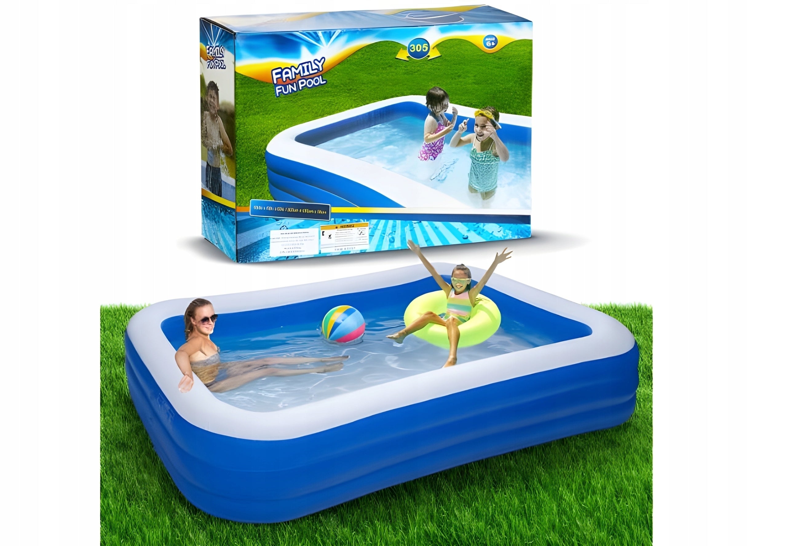 LARGE FAMILY INFLATABLE GARDEN POOL FOR KIDS FOR GARDEN 305 x 183 CM XXL Manufacturer code BASEN001
