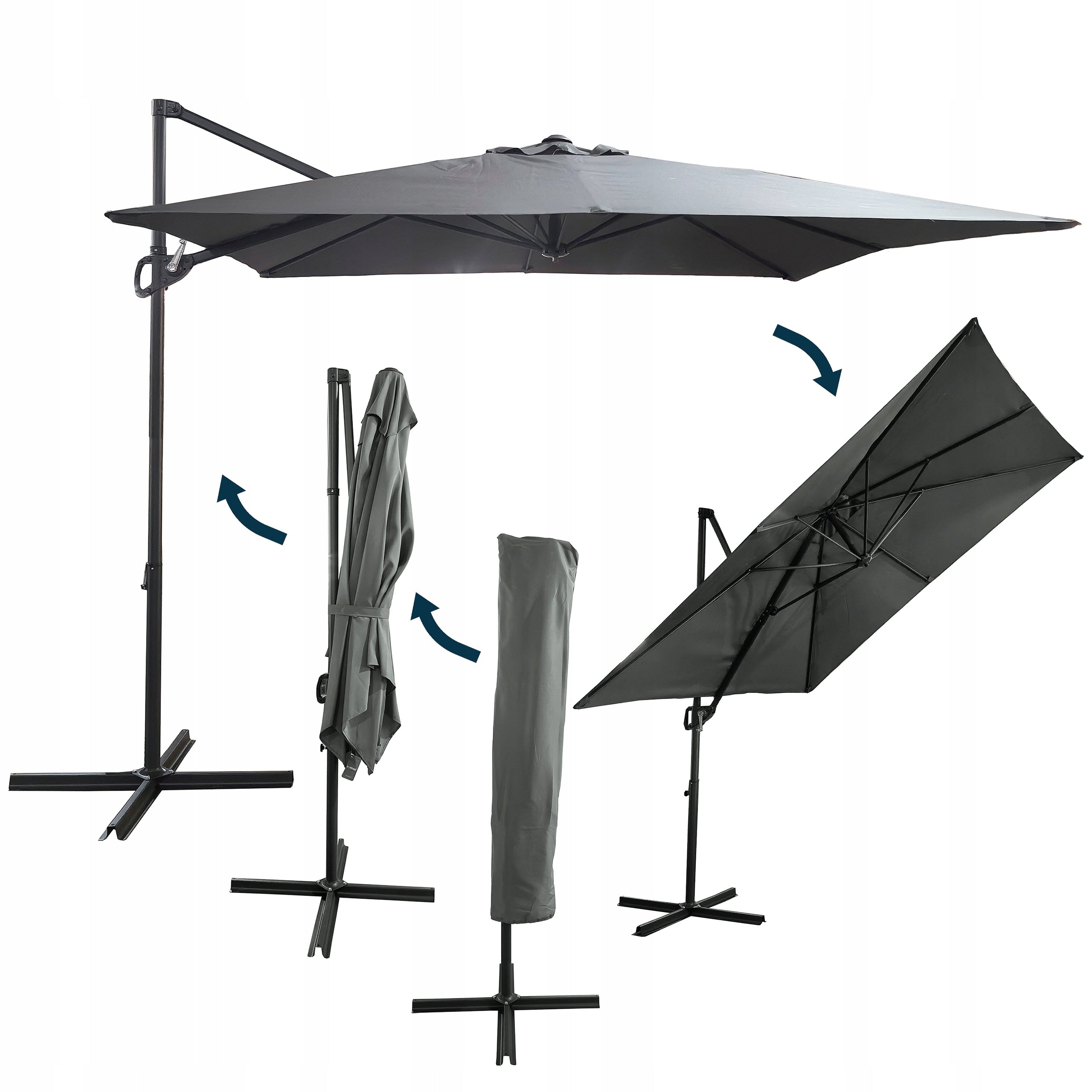 LARGE FOLDING ADJUSTABLE GARDEN UMBRELLA 250x250cm SEATTLE DARK GREY Manufacturer code 5.06.213228