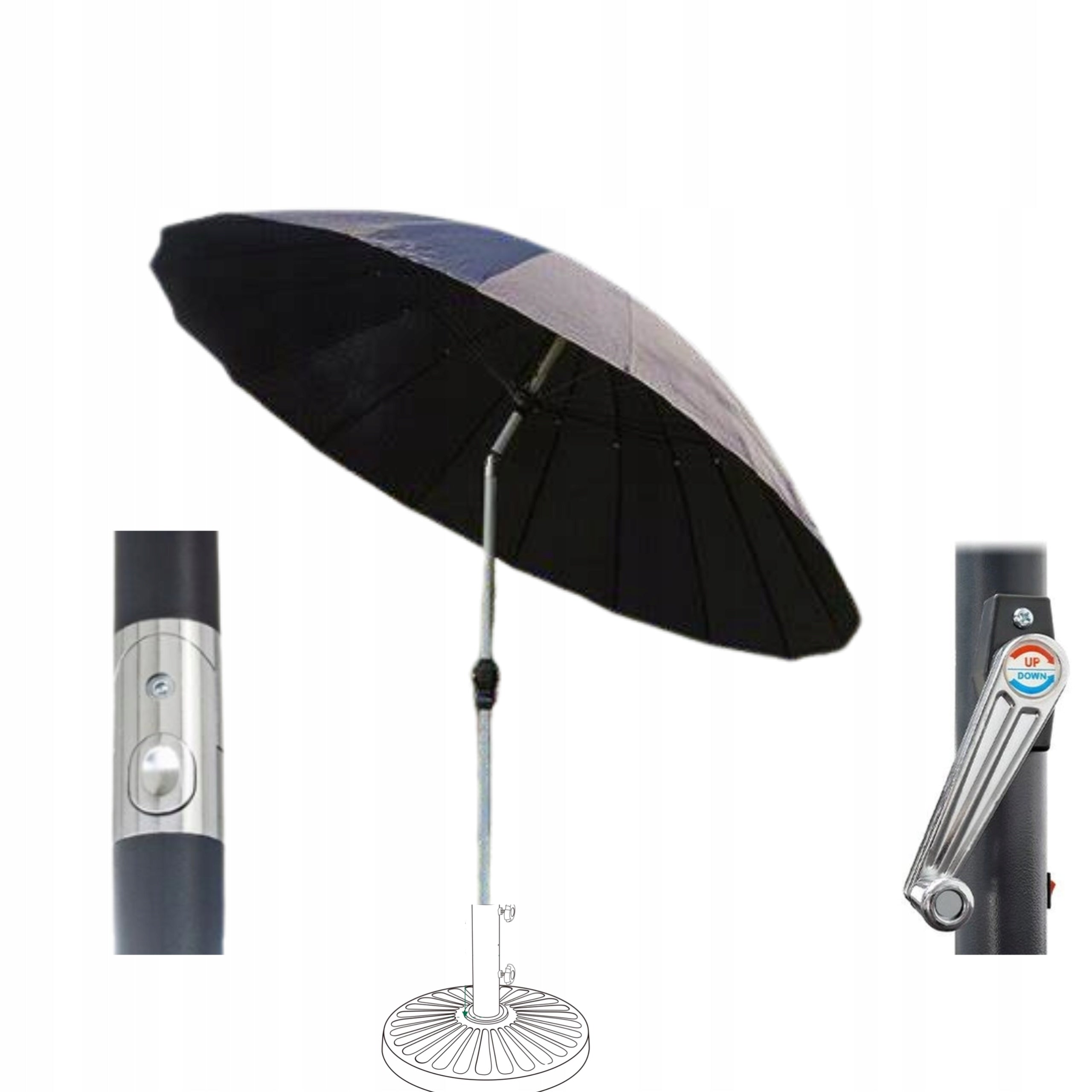 LARGE FOLDING ADJUSTABLE GARDEN UMBRELLA BALCONY TERRACE BLACK BROKEN 270CM