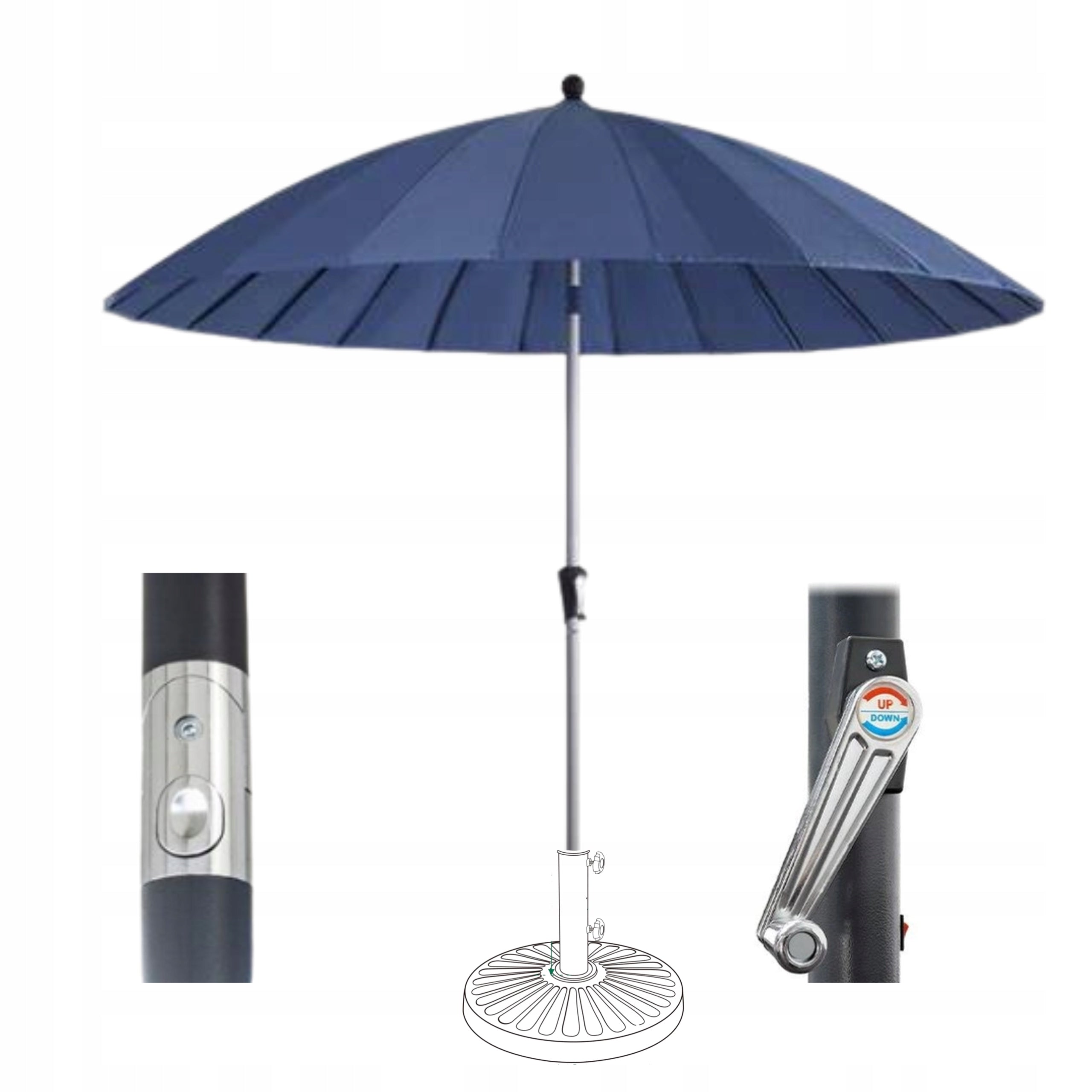 LARGE FOLDING ADJUSTABLE GARDEN UMBRELLA BALCONY TERRACE BLUE 270CM DIY