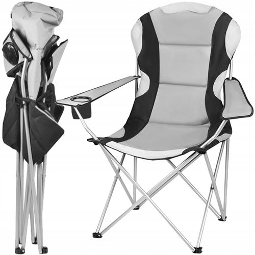 LARGE FOLDING FISHING HIKING CHAIR IDEAL FOR FISHING CAMPING GREY Packaging status original