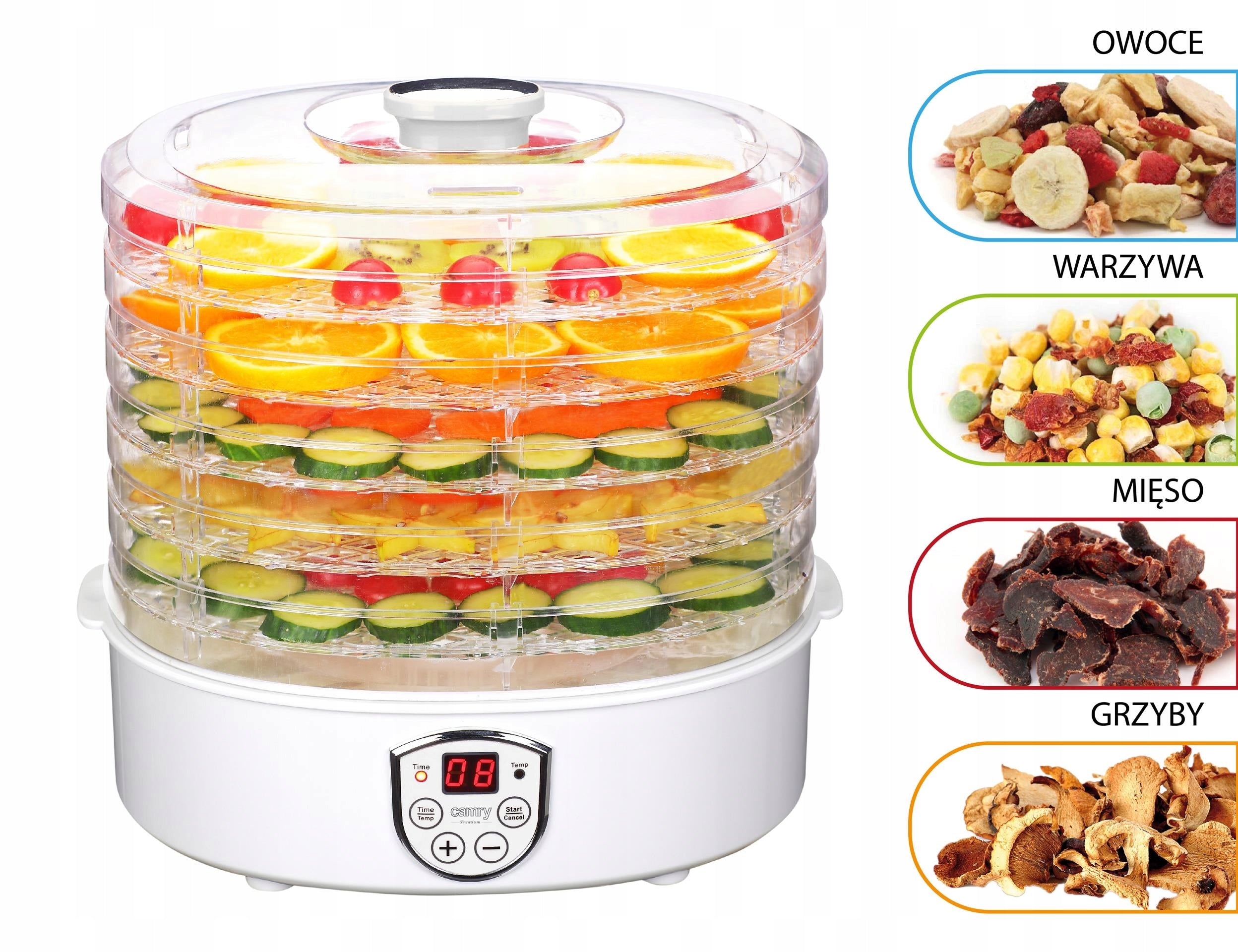 LARGE Fruit Mushroom Dryer Vegetable Thermocouple 550W 5 Trays High Trays Manufacturer code Suszarka do Grzybów Owoców Warzyw 550W 6659