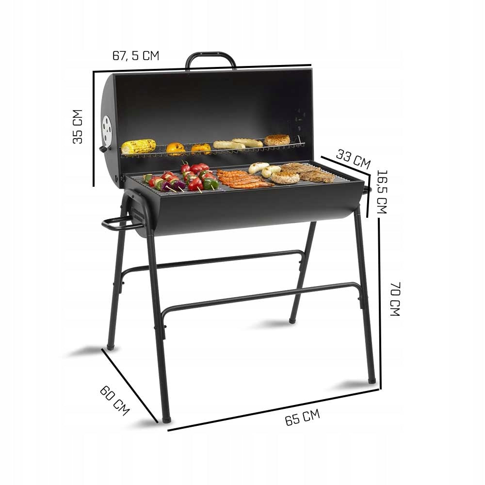 LARGE GARDEN CHARCOAL GRILL LOCKABLE TABLE WITH LID SHELF BARREL BBQ Grill depth 33 cm