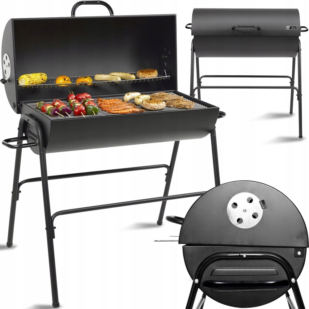 LARGE GARDEN CHARCOAL GRILL LOCKABLE TABLE WITH LID SHELF BARREL BBQ