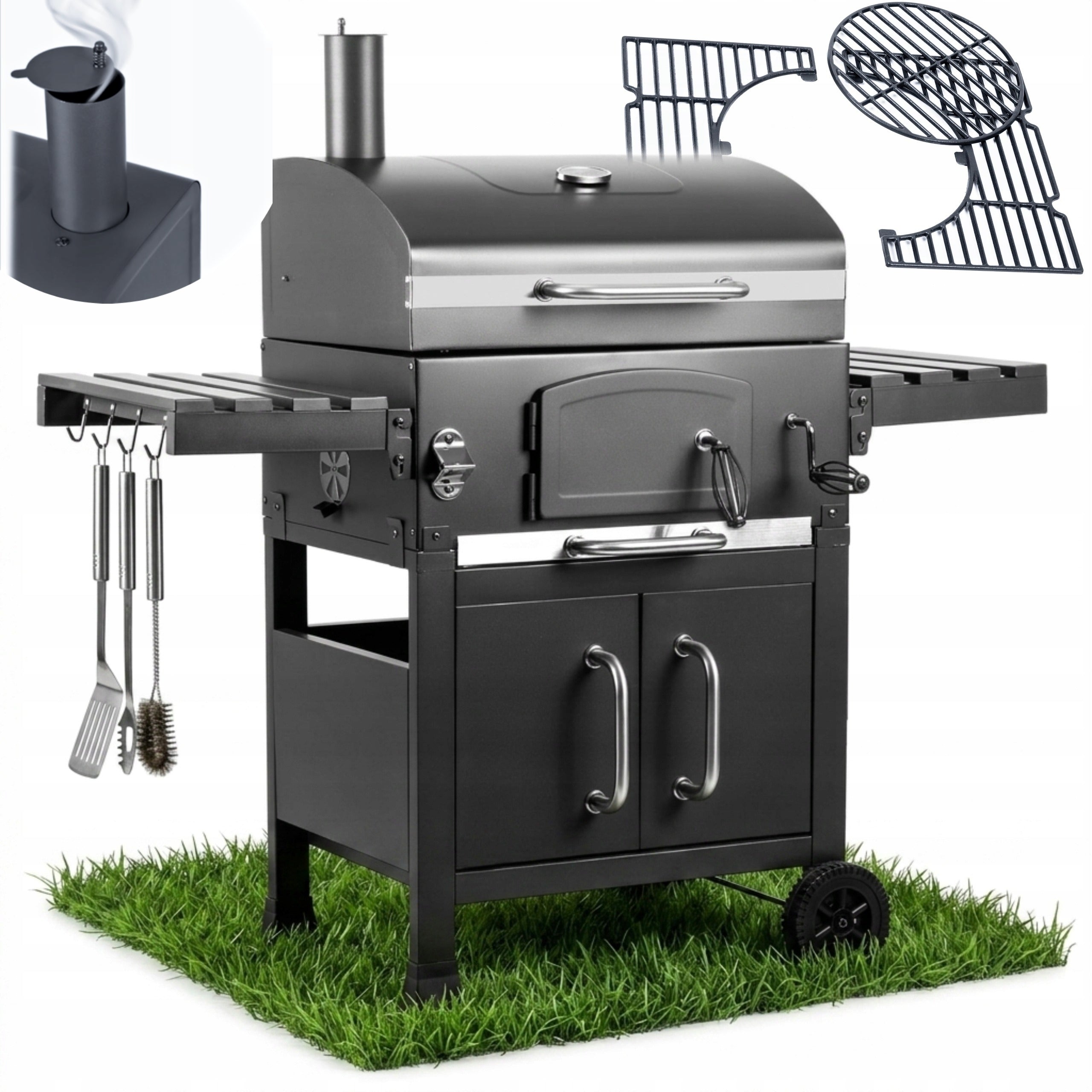 LARGE GARDEN GRILL CARBON XXL CAST IRON GRATE ASHTRAY THERMOMETER + FREEBIE! Manufacturer code Grille z rusztem żeliwnym solidny gril zestaw