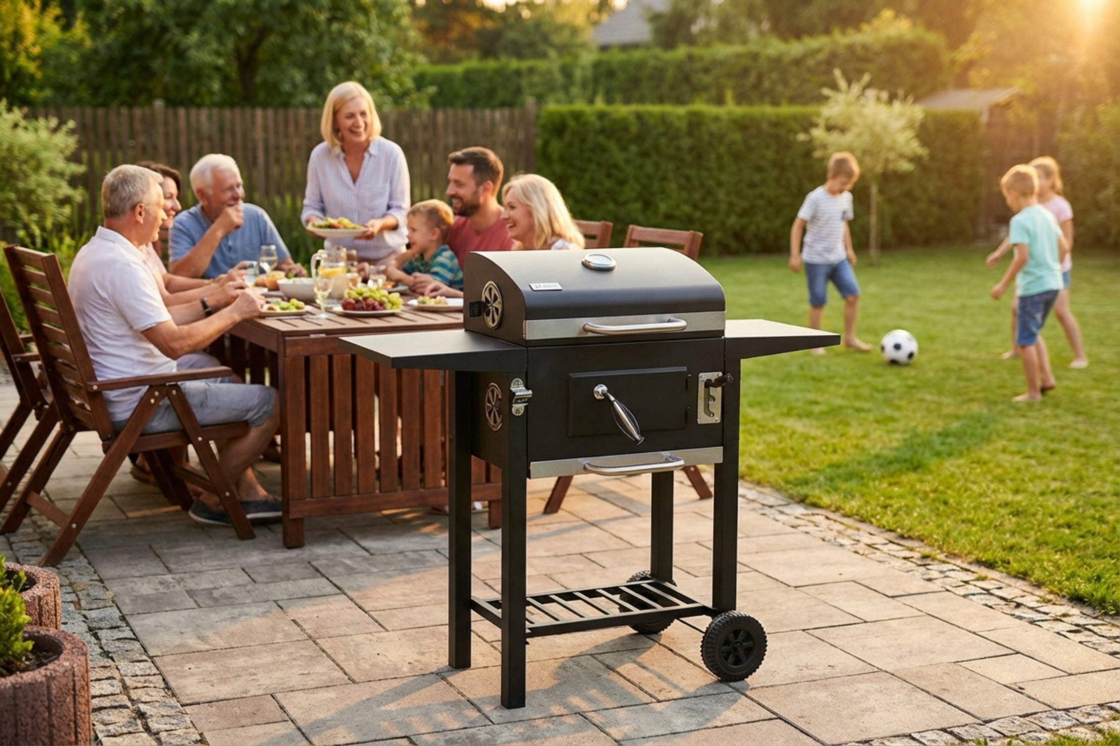 LARGE GARDEN GRILL LANDGRAF + SHELVES + ASHTRAY + CAST IRON GRATE Grill height 97 cm