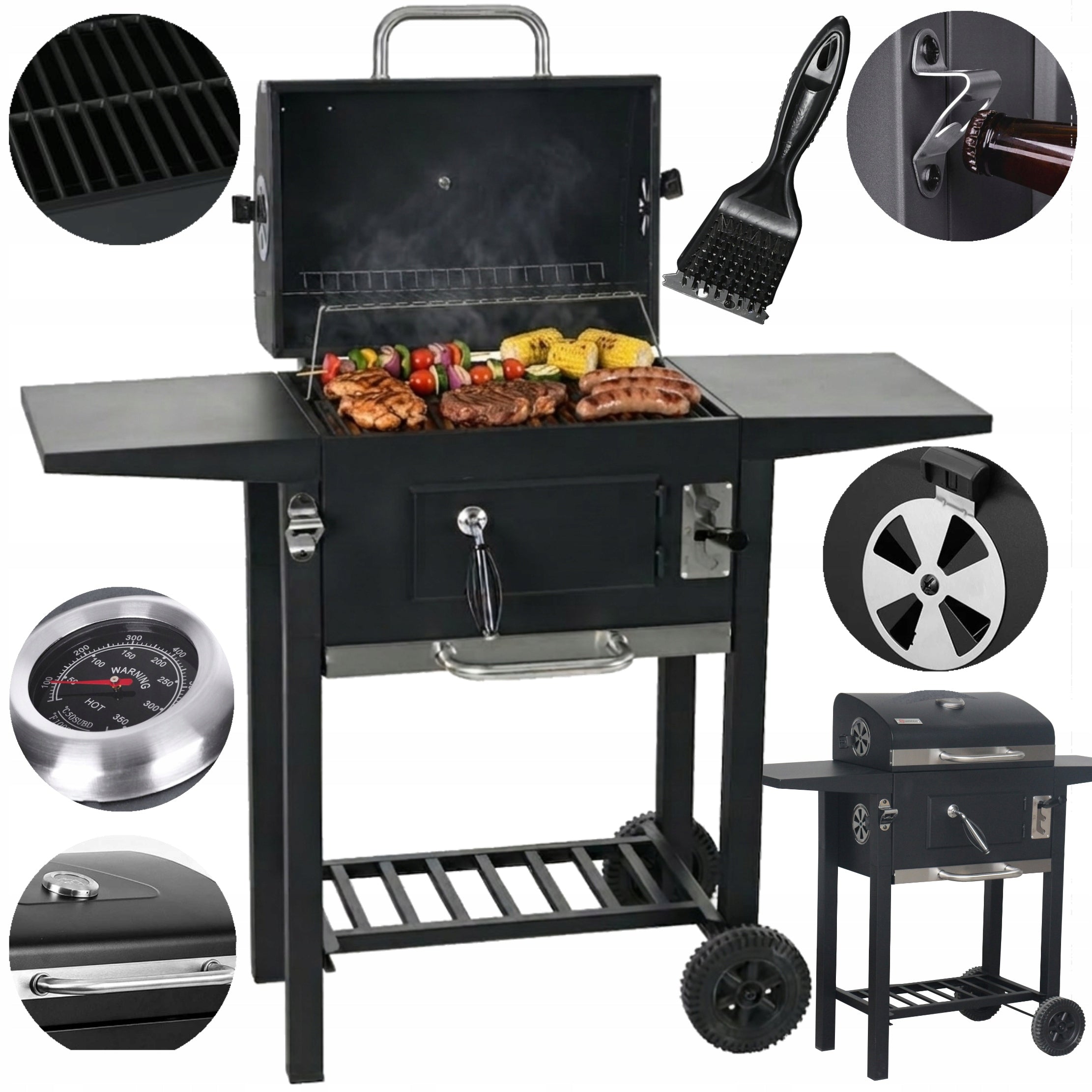 LARGE GARDEN GRILL LANDGRAF + SHELVES + ASHTRAY + CLEANING BRUSH Packaging status original
