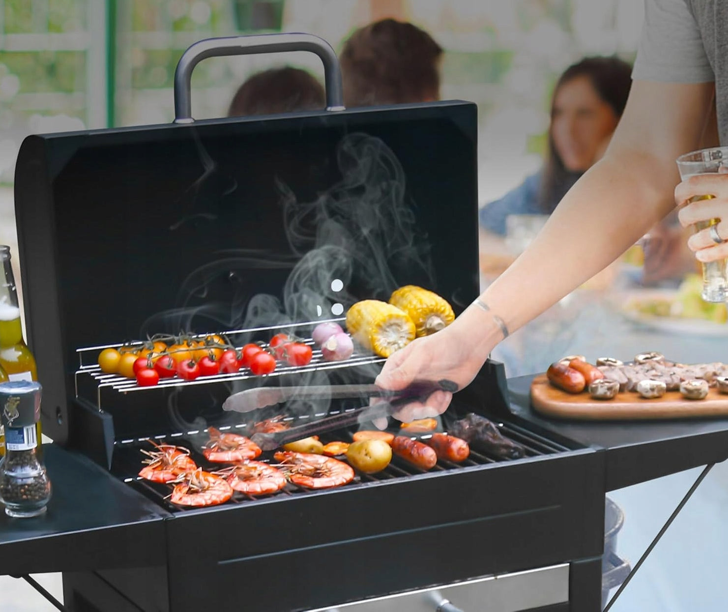 LARGE GARDEN GRILL LANDGRAF + SHELVES + ASHTRAY Manufacturer LANDGRAF