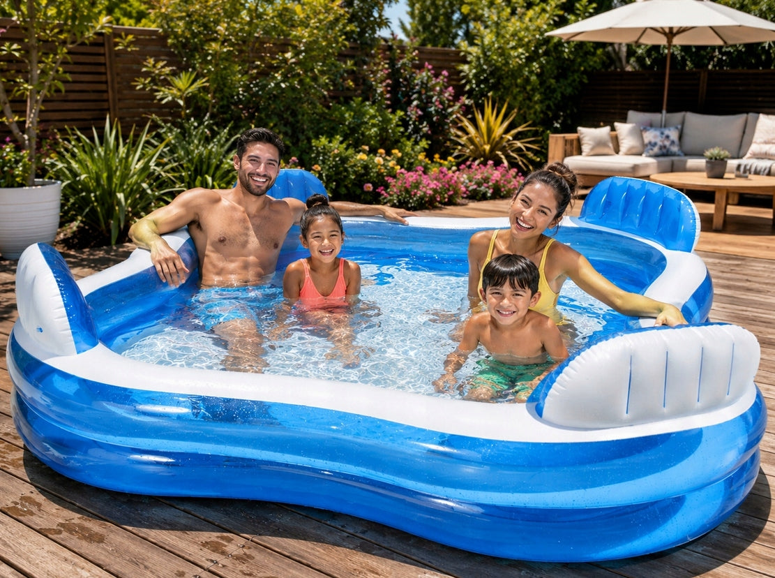 LARGE GARDEN POOL WITH SEATS INFLATABLE INTEX FAMILY FOR 4 PEOPLE Manufacturer code basen ogrodowy569