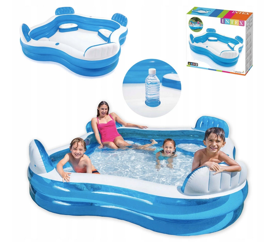 LARGE GARDEN POOL WITH SEATS INFLATABLE INTEX FAMILY FOR 4 PEOPLE