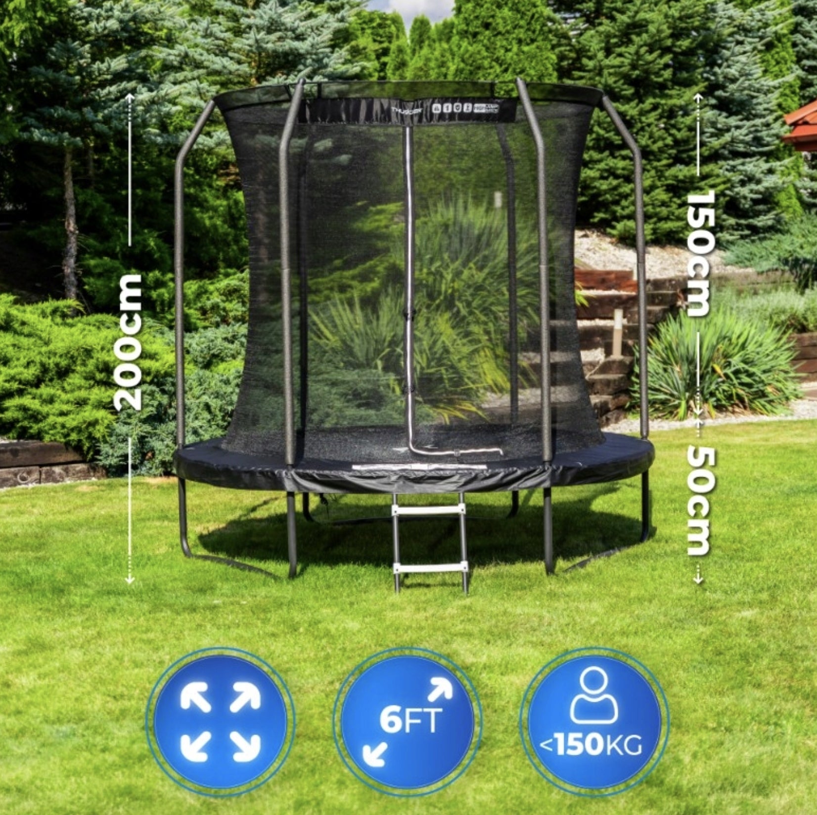 LARGE GARDEN TRAMPOLINE WITH NET FOR CHILDREN ADULTS THUNDER 183 CM 6FT Kind with net