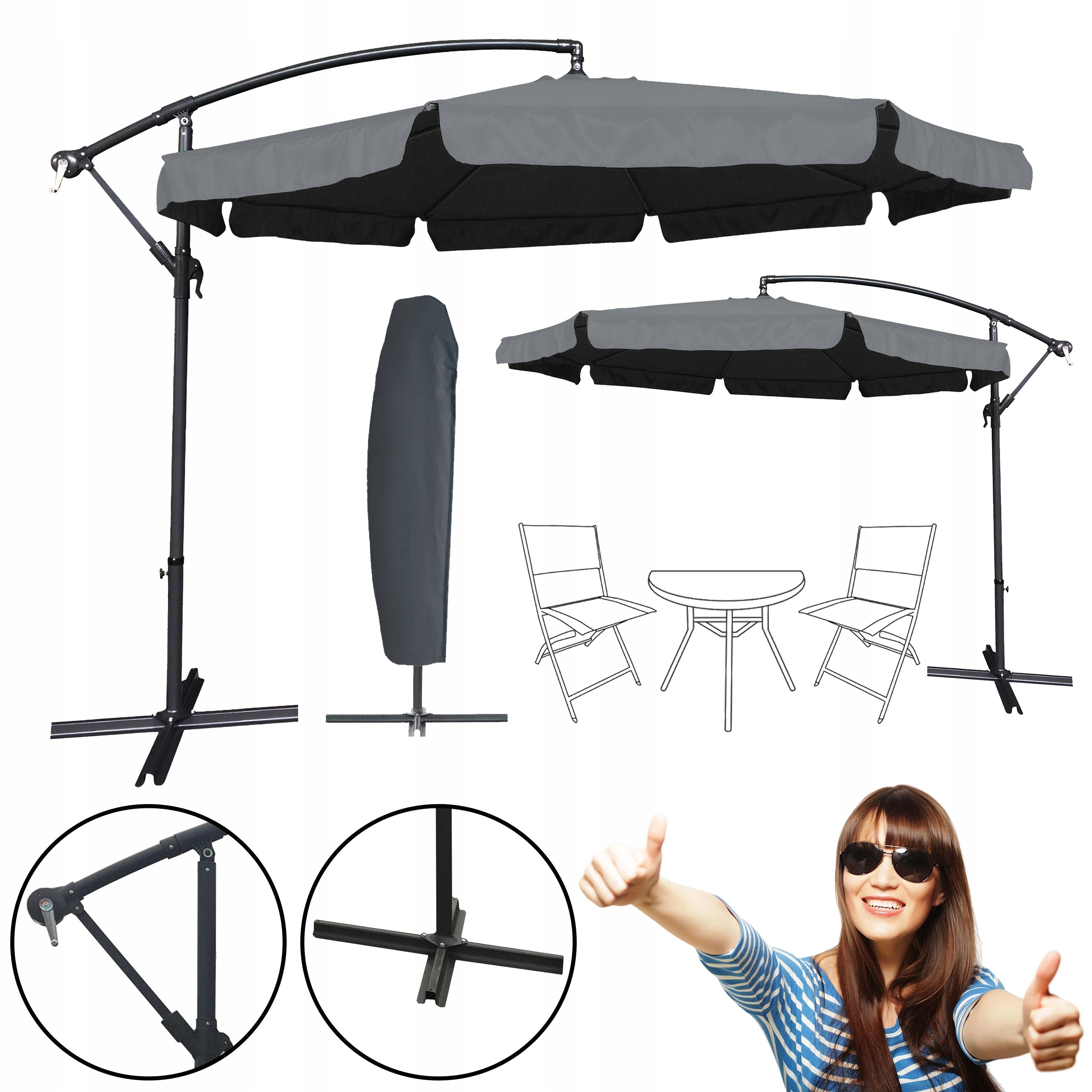 LARGE GARDEN UMBRELLA ADJUSTABLE COVER 350CM DALLAS C. GREY Packaging status original