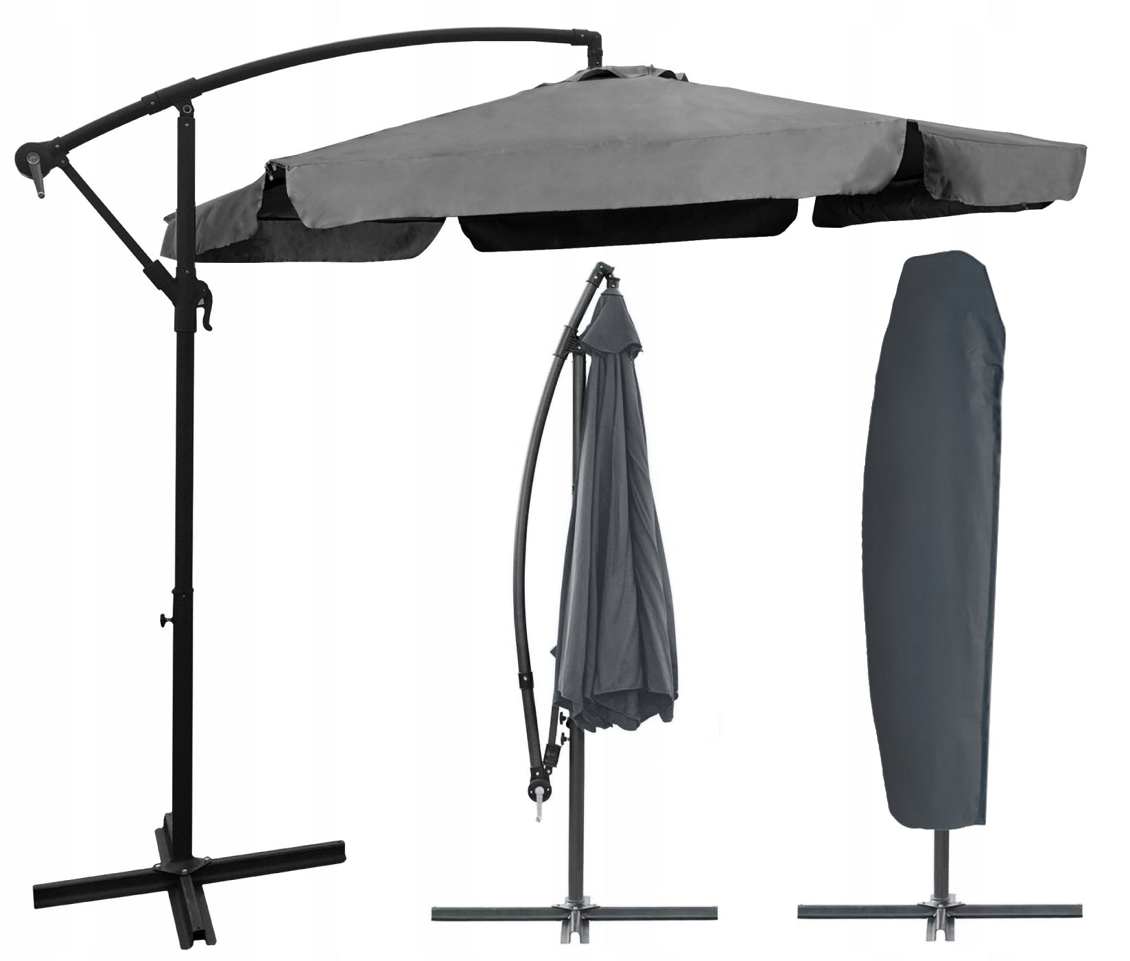 LARGE GARDEN UMBRELLA ADJUSTABLE COVER 350CM DALLAS C. GREY