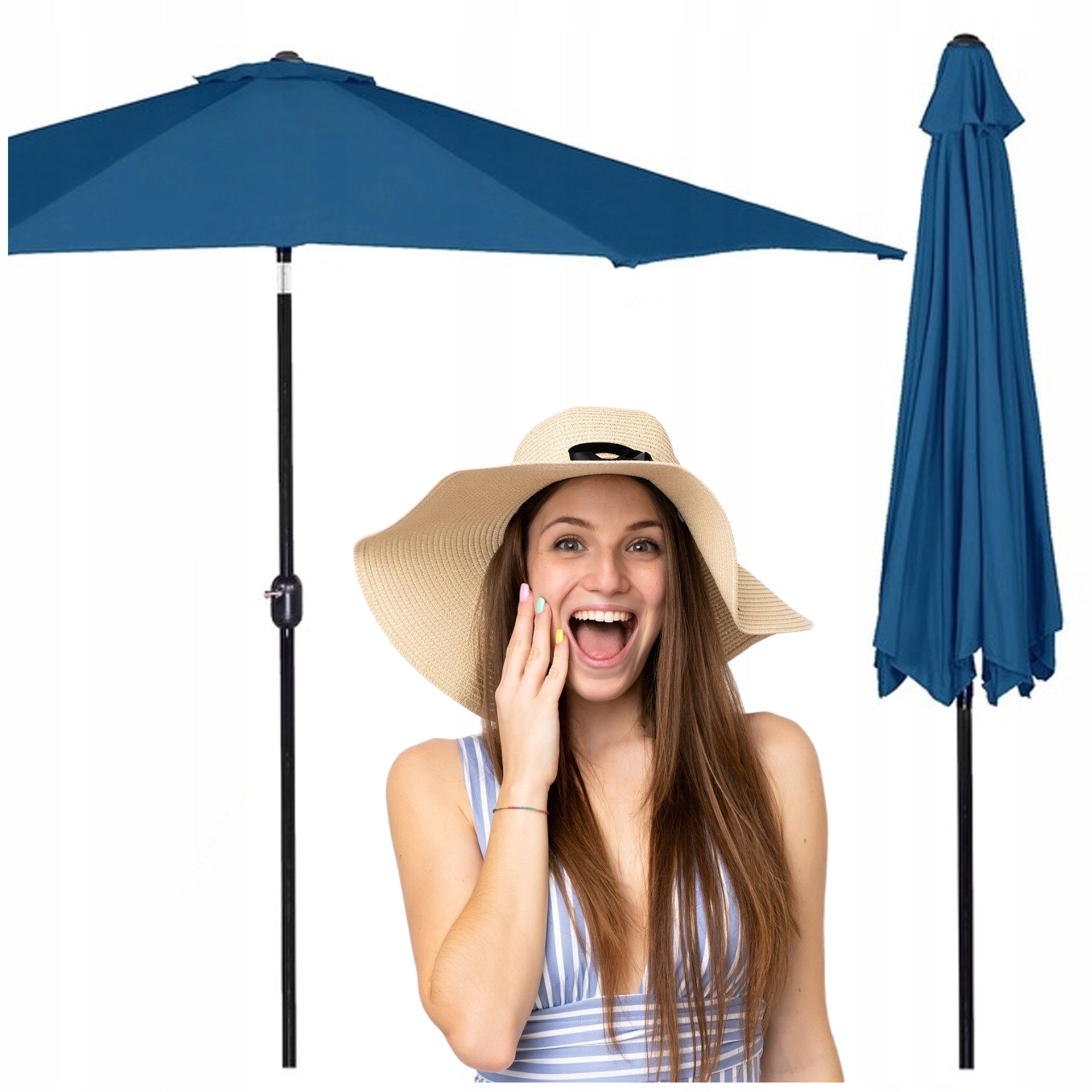 LARGE GARDEN UMBRELLA FOLDING GARNET BROKEN STRONG 300cm WITH CRANK SOLID