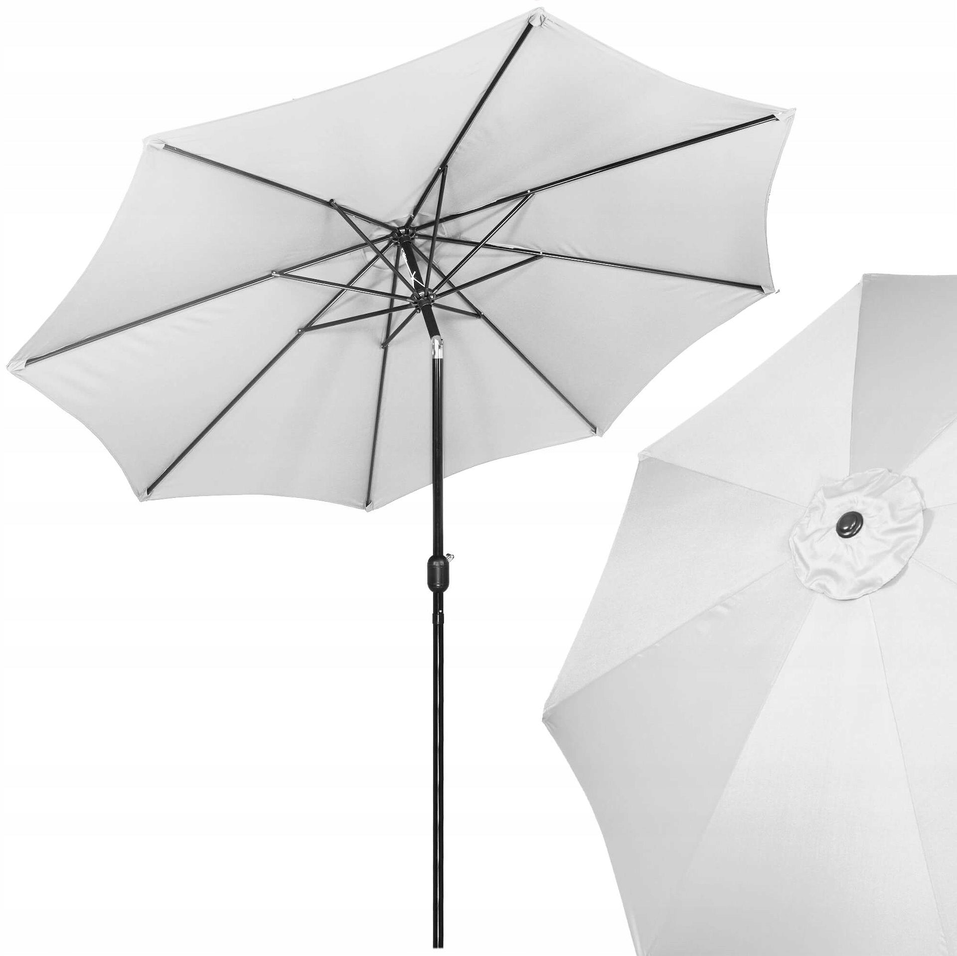 LARGE GARDEN UMBRELLA FOLDING GREY BROKEN STRONG 300cm WITH CRANK SOLID Color gray