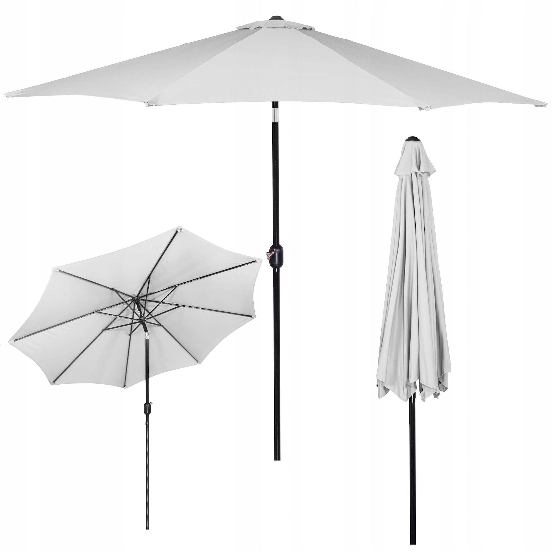 LARGE GARDEN UMBRELLA FOLDING GREY BROKEN STRONG 300cm WITH CRANK SOLID Packaging status original