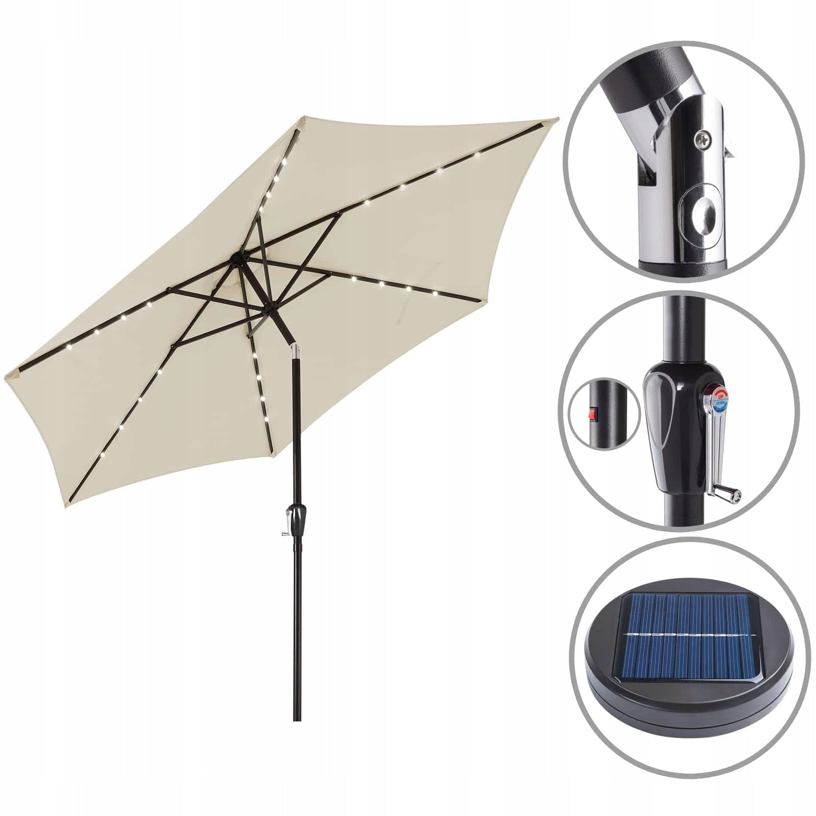 LARGE GARDEN UMBRELLA WITH A DIAMETER OF 270CM WITH LED CRANK Manufacturer Kingsleeve