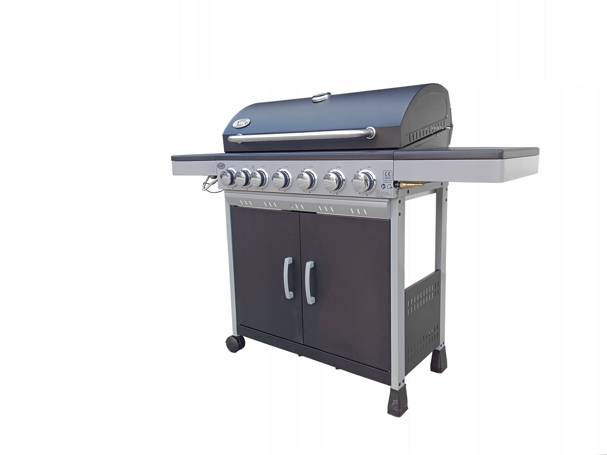 LARGE GAS GRILL DEKRAFT 6+1 BURNERS COVER HOSE REDUCER CAST IRON GRATE Grill width 139 cm