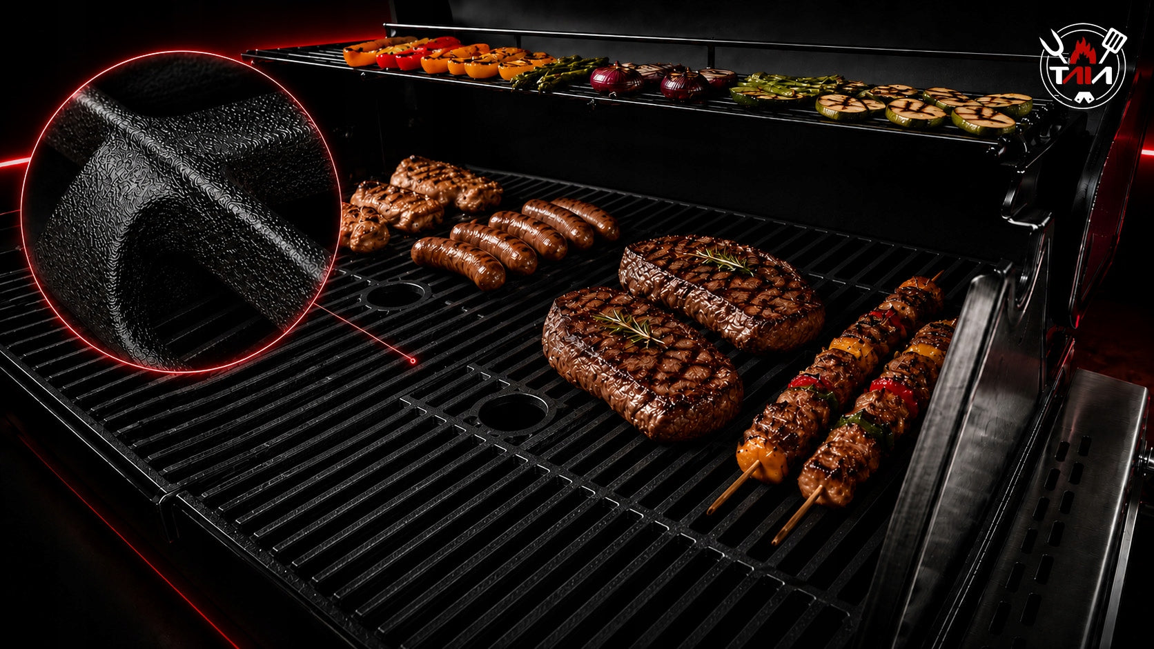 LARGE GAS GRILL TAIA Pro Stainless 5 Burners 17kW Cast Iron BBQ LED Grate Number of burners 5