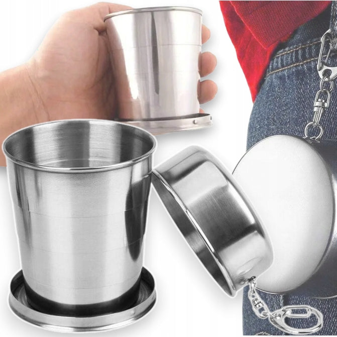 LARGE GLASS FOLDING TOURIST METAL CUP 250ML TRAVEL METAL