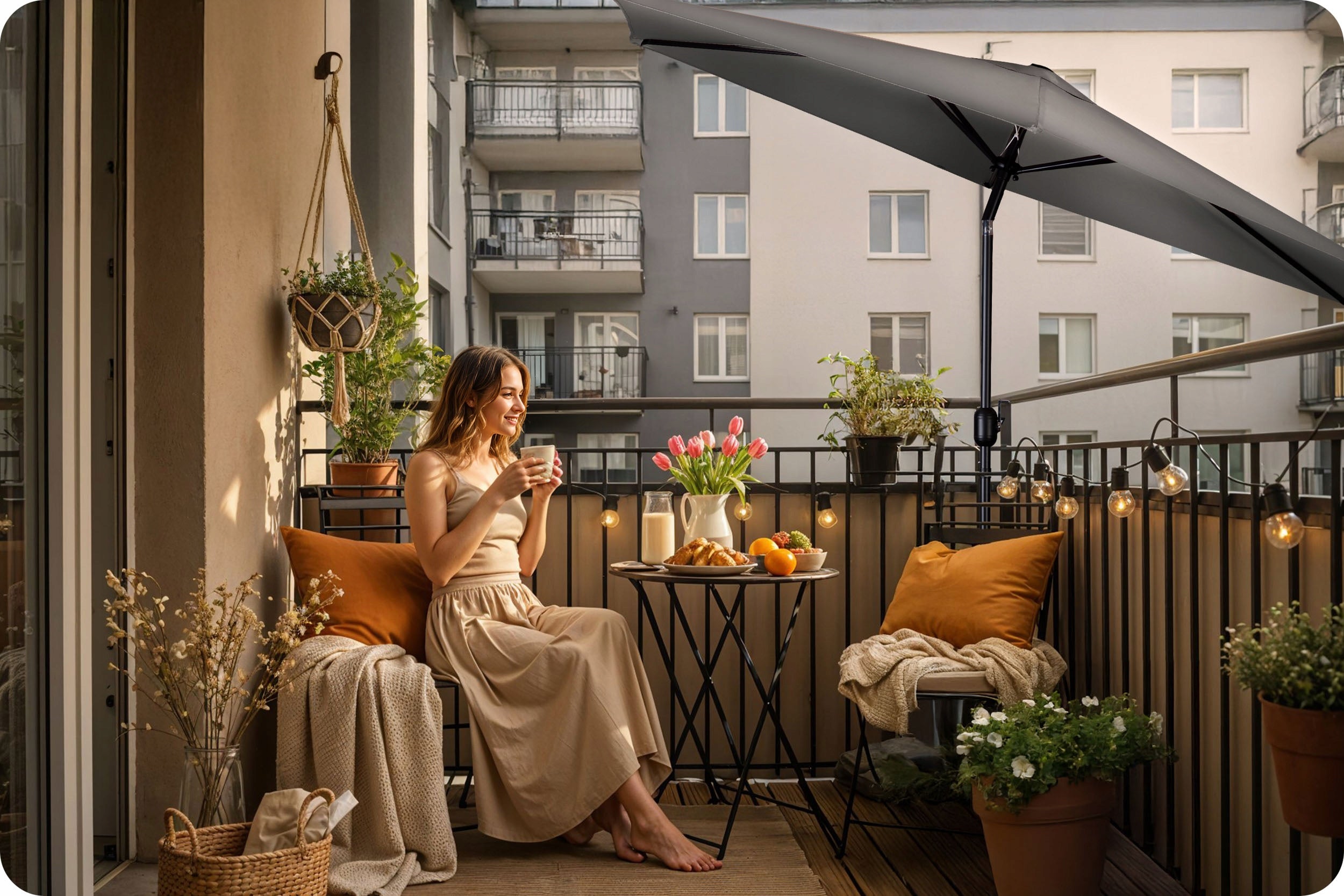 LARGE Garden Umbrella 300cm Balcony Adjustable Folding + Cover Manufacturer code 488400