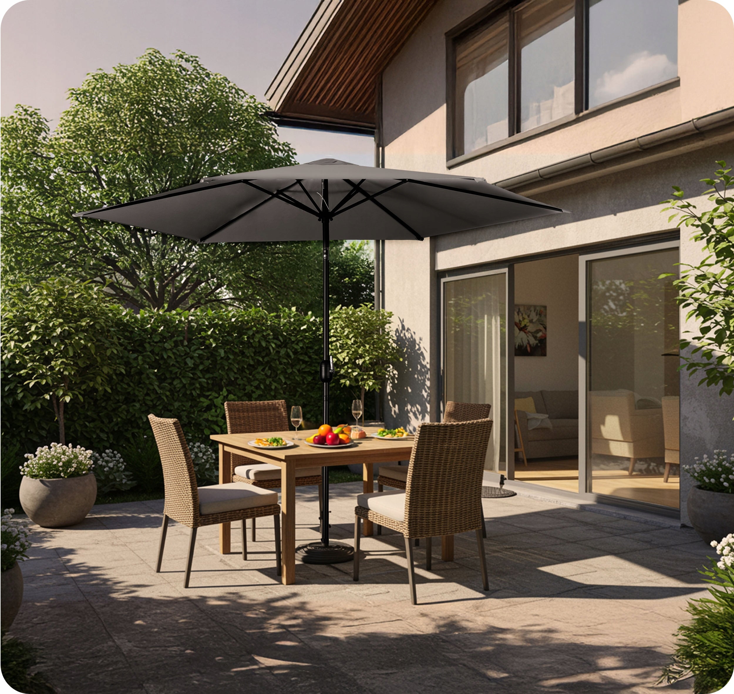 LARGE Garden Umbrella 300cm Balcony Adjustable Folding + Cover Product height 240 cm