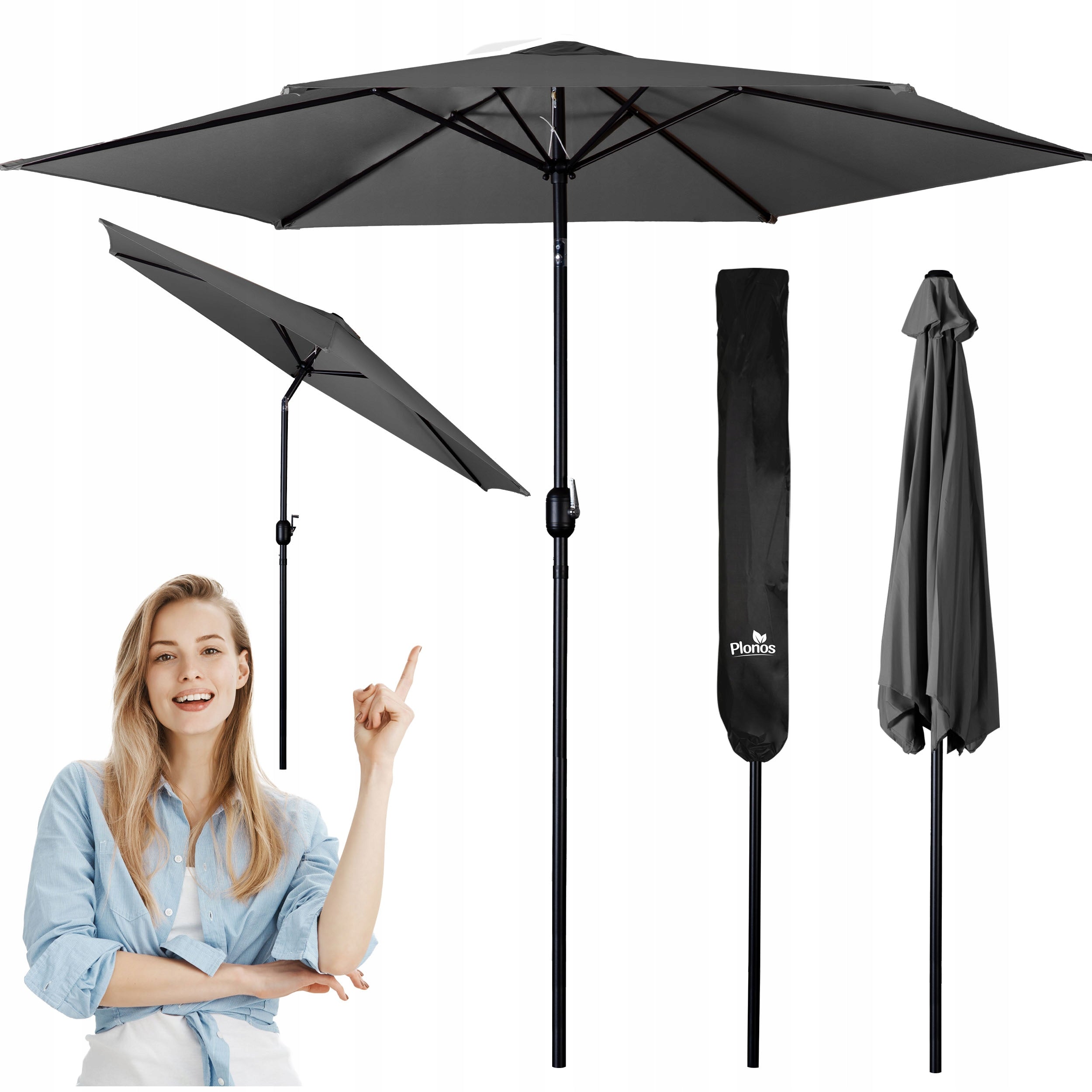 LARGE Garden Umbrella 300cm Balcony Adjustable Folding + Cover