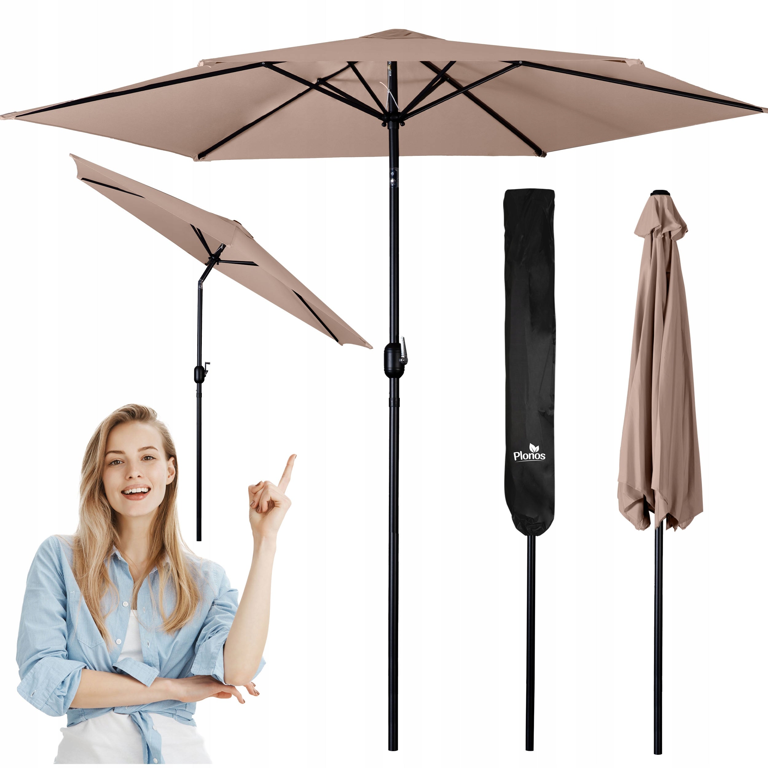 LARGE Garden Umbrella 300cm Balcony Adjustable Folding + Cover
