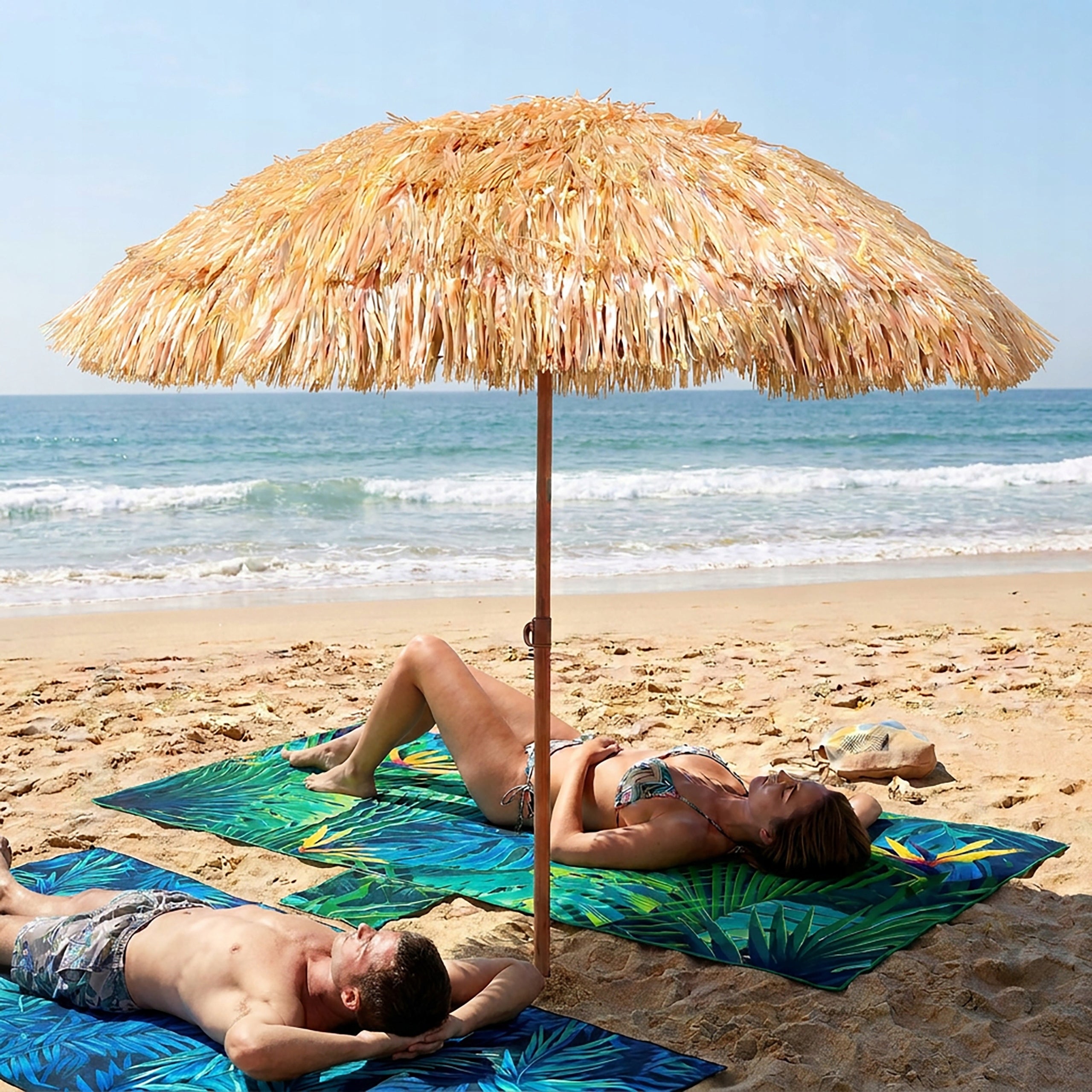 LARGE HAWAIIAN BEACH UMBRELLA 220 CM FOR BALCONY GARDEN + COVER Manufacturer code Parasol Hawajski Duży Plażowy XXL -37011