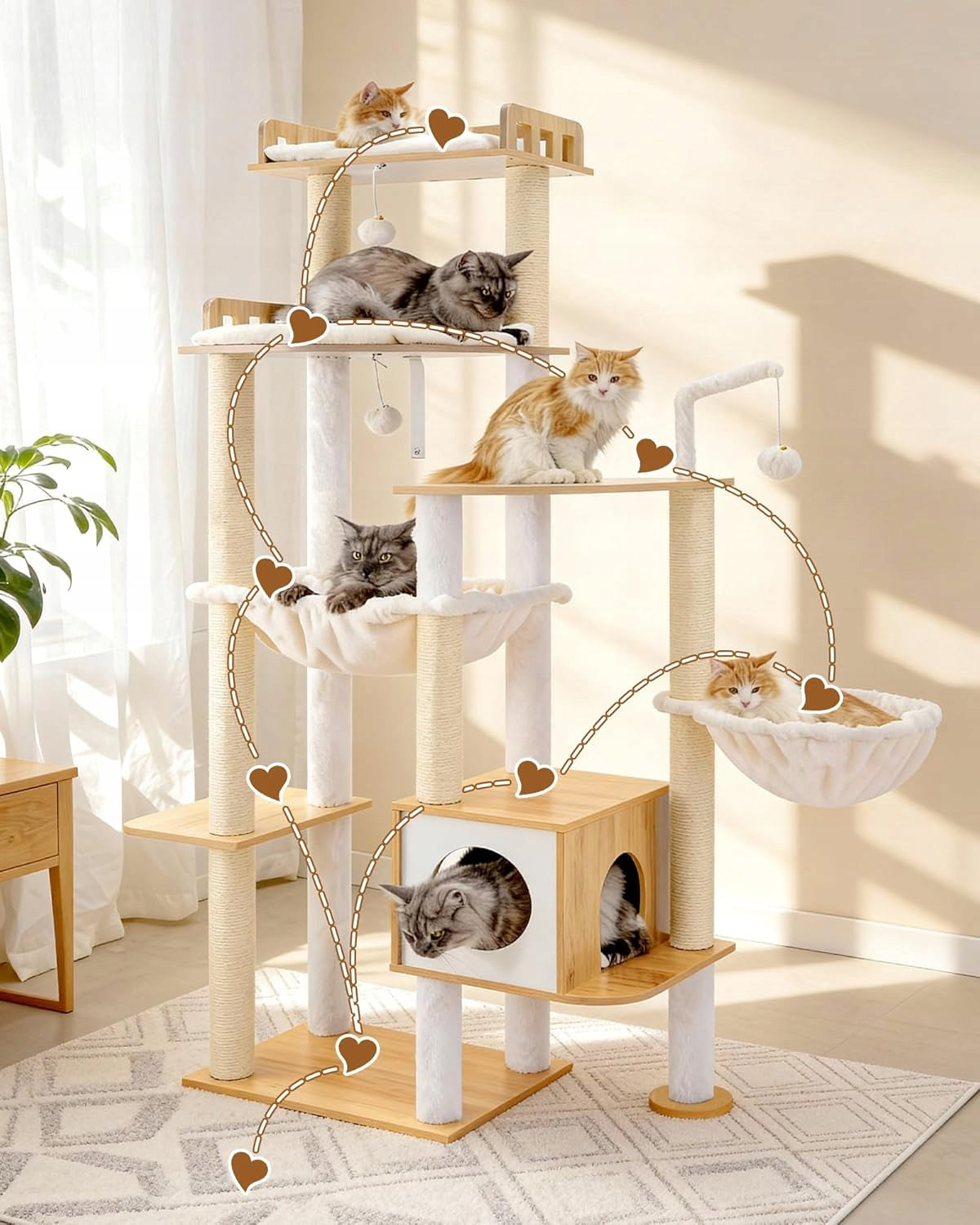 LARGE HIGH SCRATCHING POST FOR CATS WITH BOOTH AND HAMMOCKS 184 CM WALNUT COLOR EAN (GTIN) 5908004731683