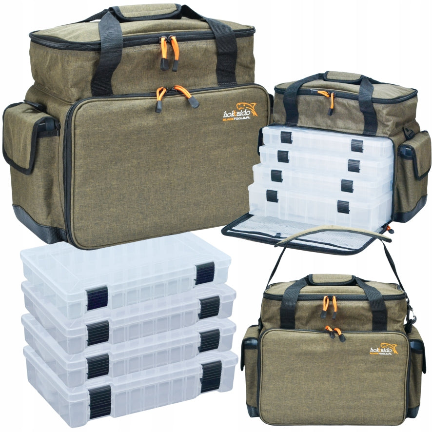 LARGE HOKKADO SHOULDER FISHING BAG 6 BOXES RIGID BOTTOM 35/47/23CM
