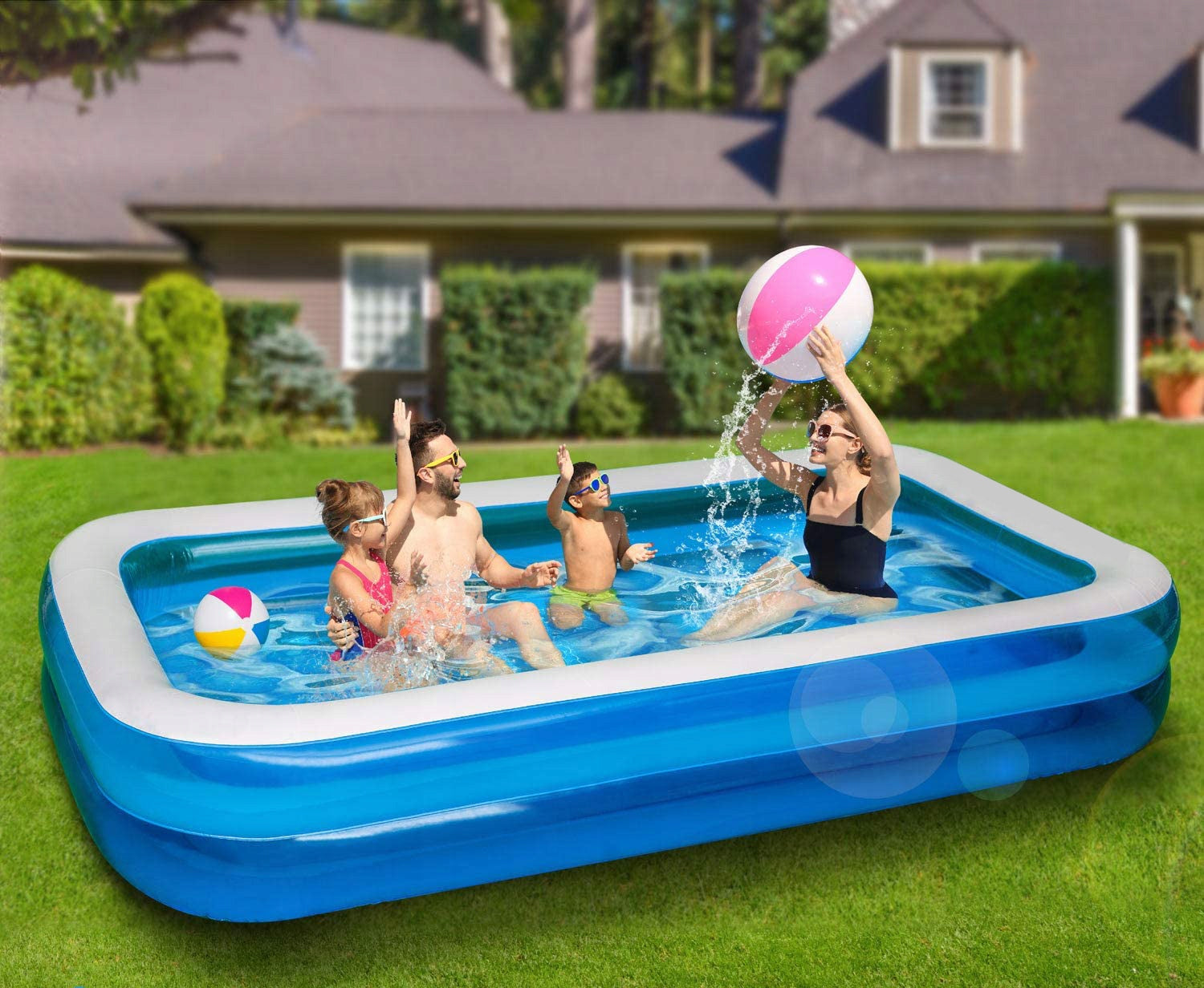 LARGE INFLATABLE GARDEN POOL 262x175x51 cm FAMILY FOR CHILDREN RECTANGULAR Color blue