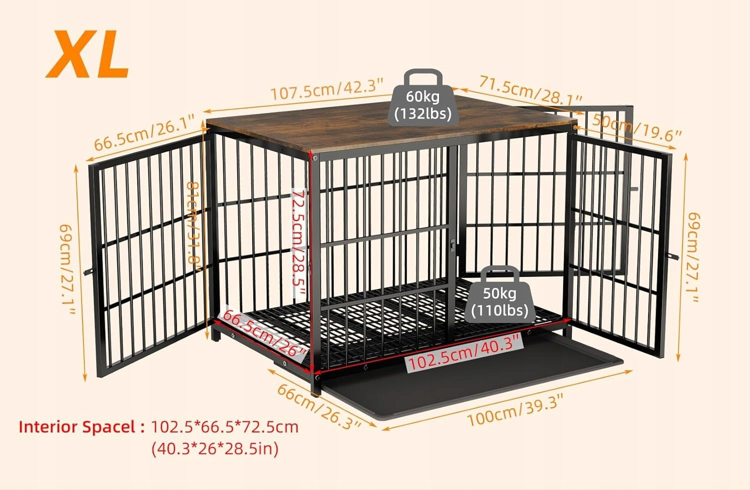 LARGE KENNEL CAGE DOG PLAYPEN WOODEN METAL 107 x 71 x 81 CM Trade name ŚREDNIA KLATKA METALOWA KOJEC DLA PSÓW PSA KOTA L CZARNA