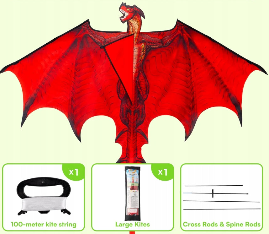 LARGE KITE DRAGON COLORFUL FOR CHILDREN ADULT STRING 100m FUN Packaging status original
