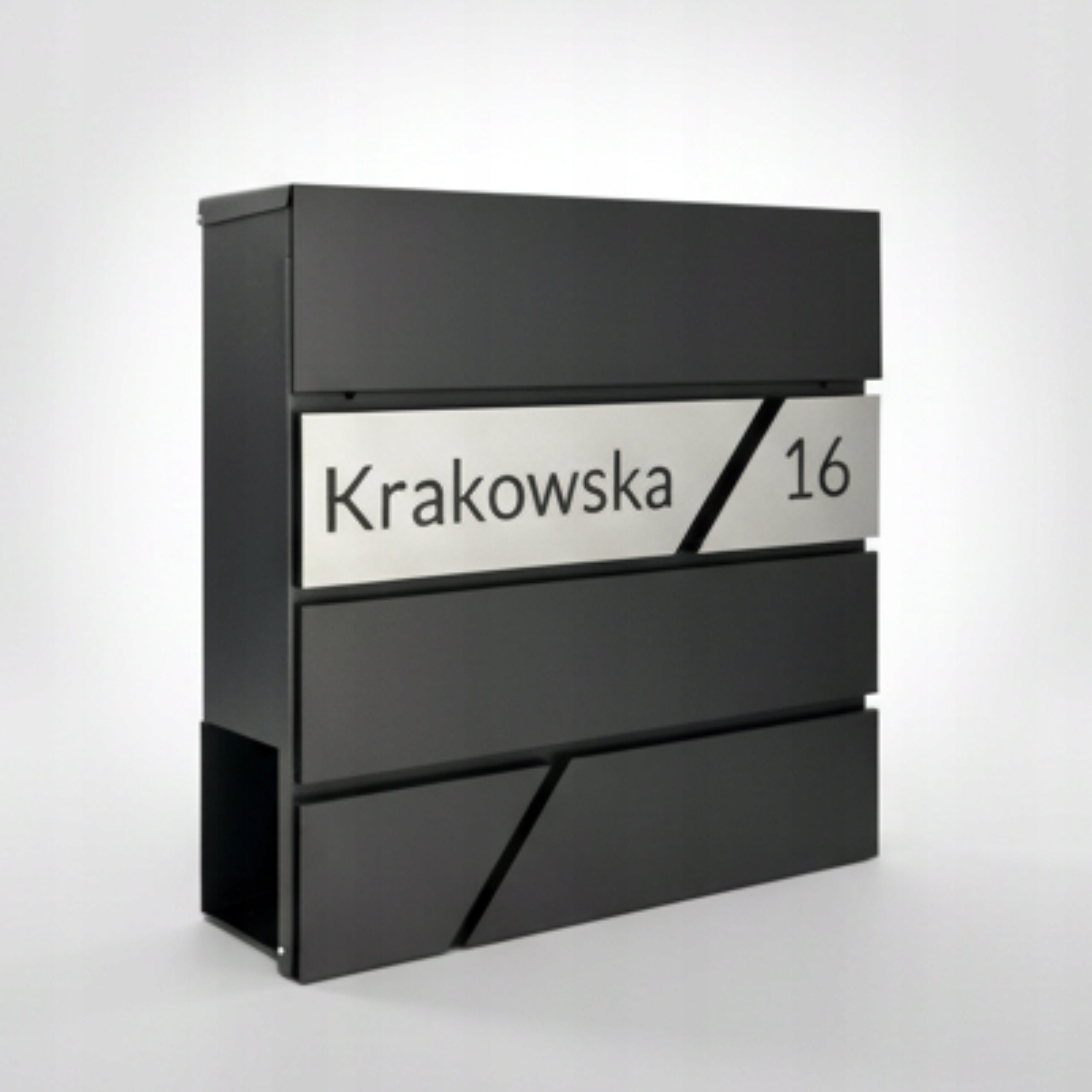 LARGE LETTERBOX WITH ADDRESS HOUSE NUMBER ANTHRACITE MAIL ENGRAVED Box type slot with a newspaper holder