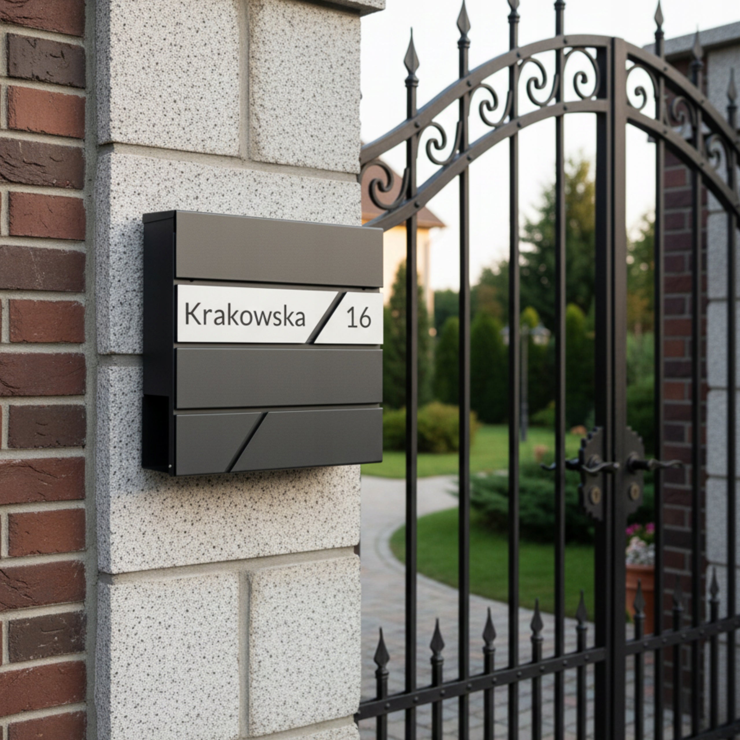 LARGE LETTERBOX WITH ADDRESS HOUSE NUMBER ANTHRACITE MAIL ENGRAVED Brand TB