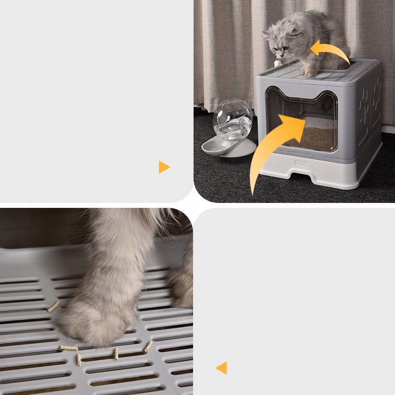 LARGE LITTER BOX CLOSED FOR CAT FOLDING PULL-OUT DRAWER SIEVE RIM GREY Product height 38 cm