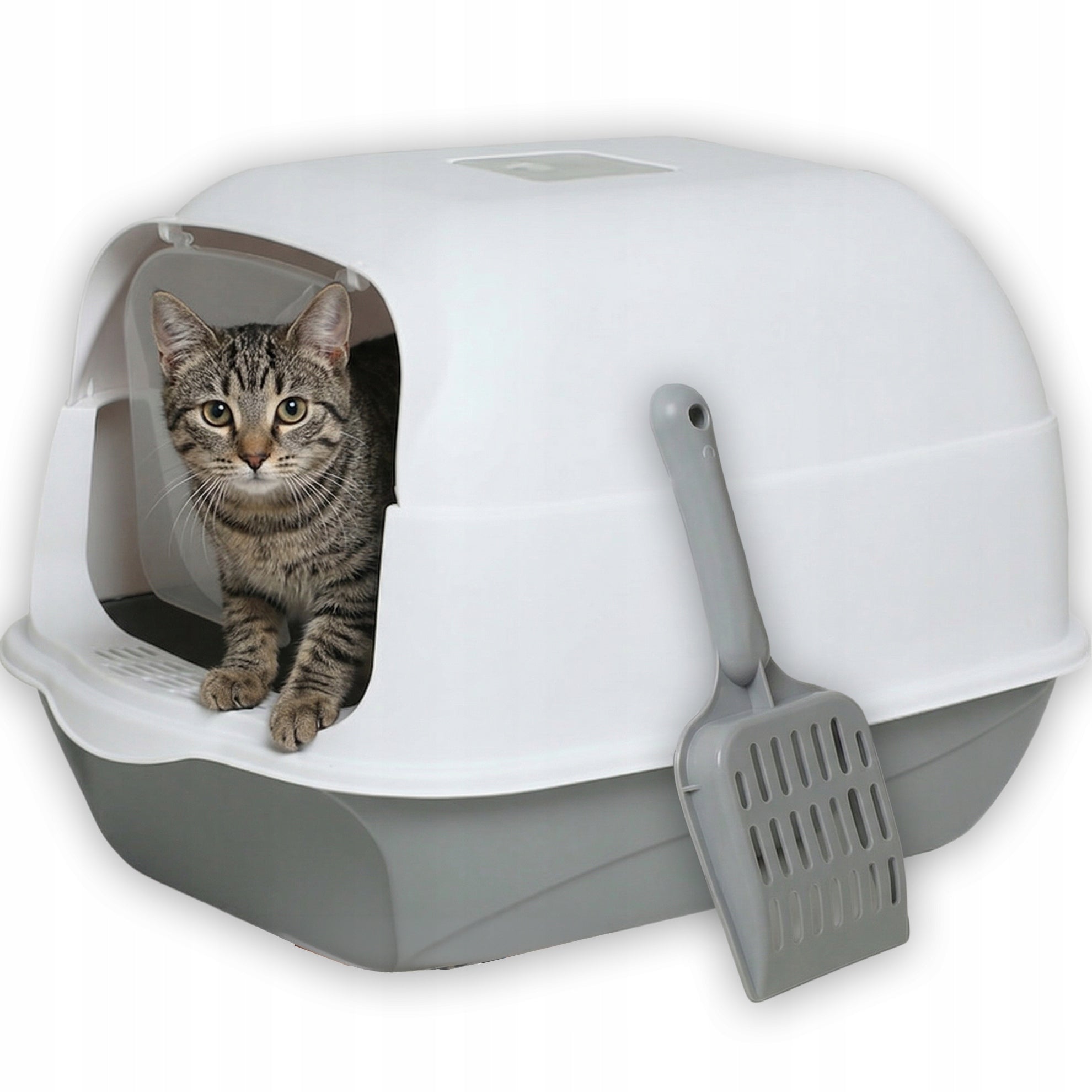 LARGE LITTER BOX CLOSED FOR CAT WITH FILTER LITTER COVERED TOILET EARS SPATULA