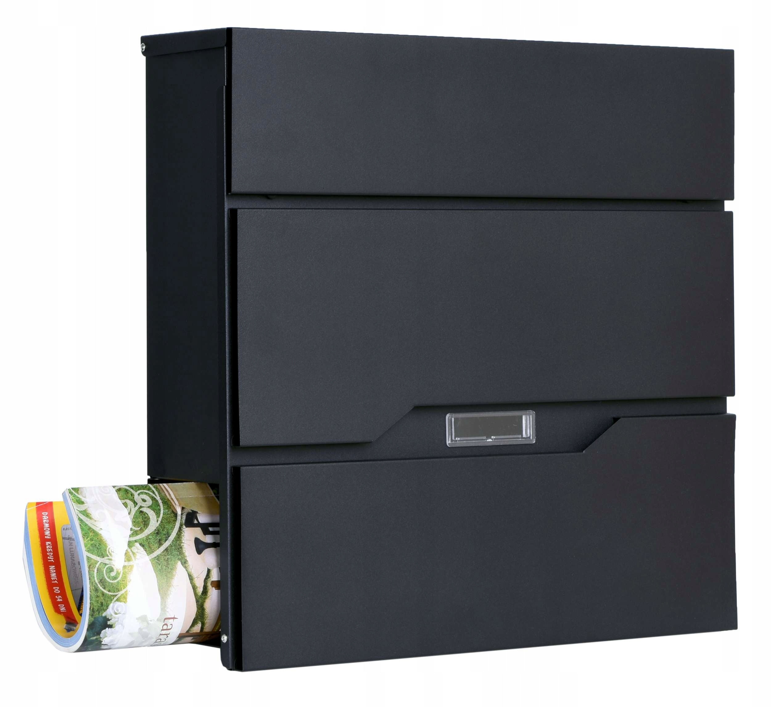 LARGE MAILBOX FOR LETTERS, MAIL, NEWSPAPERS WITH A NEWSPAPER, BLACK STEEL Box type with a newspaper holder