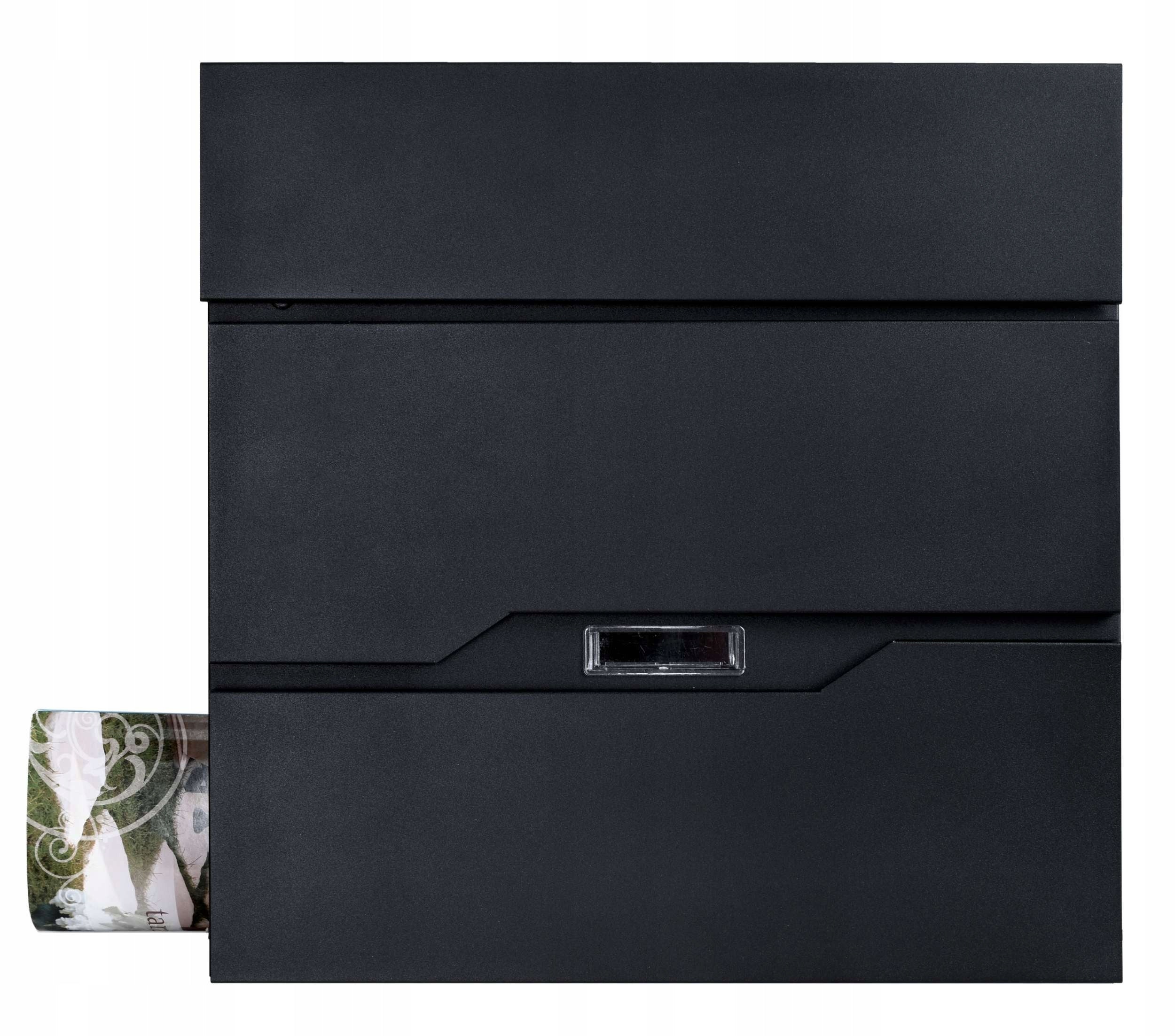 LARGE MAILBOX FOR LETTERS, MAIL, NEWSPAPERS WITH A NEWSPAPER, BLACK STEEL