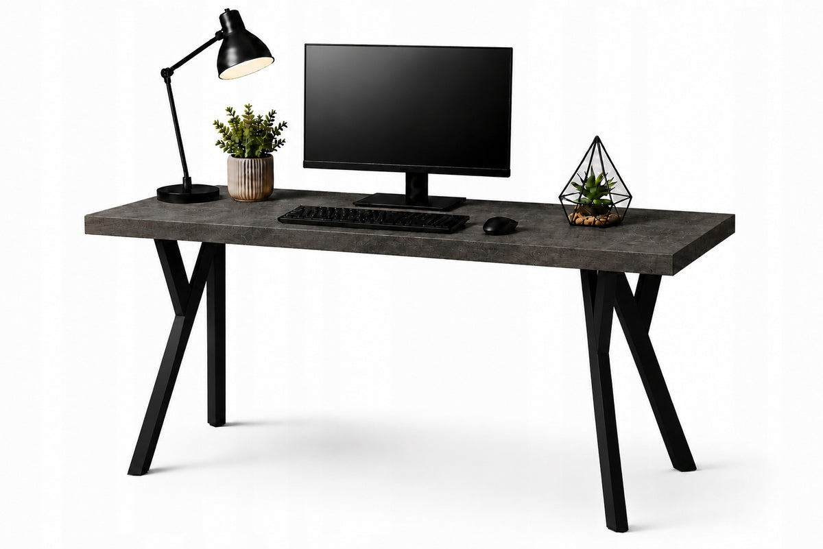 LARGE MODERN DESK TABLE LOFT METAL LEGS OAK BLACK 70x140 THICK TABLETOP
