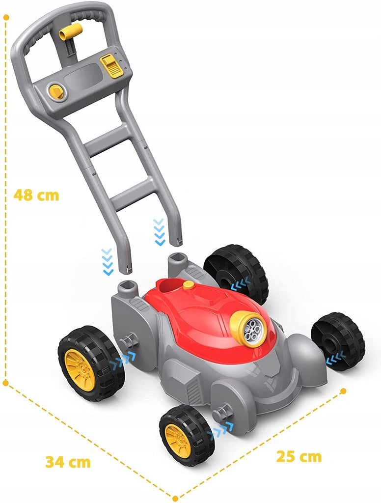 LARGE MOWER FOR BUBBLES soap effects SOUND LIGHT RIDES + LIQUID Manufacturer code Kosiarka na banki