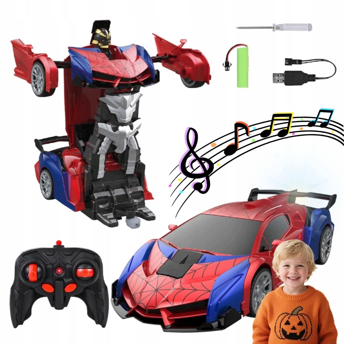 LARGE NEW CAR ROBOT SPIDER REMOTE CONTROLLED 2IN1 LIGHTS SOUNDS Packaging status original