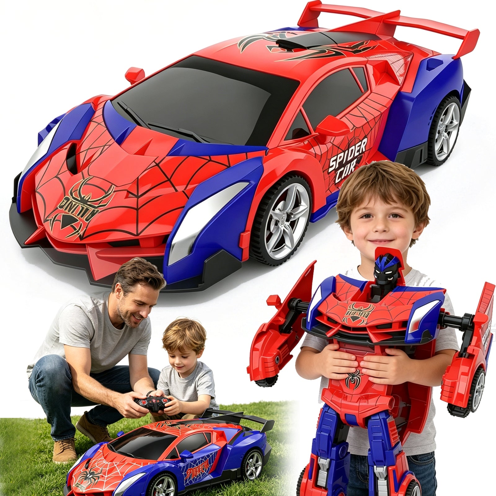 LARGE NEW CAR ROBOT SPIDER REMOTE CONTROLLED 2IN1 LIGHTS SOUNDS