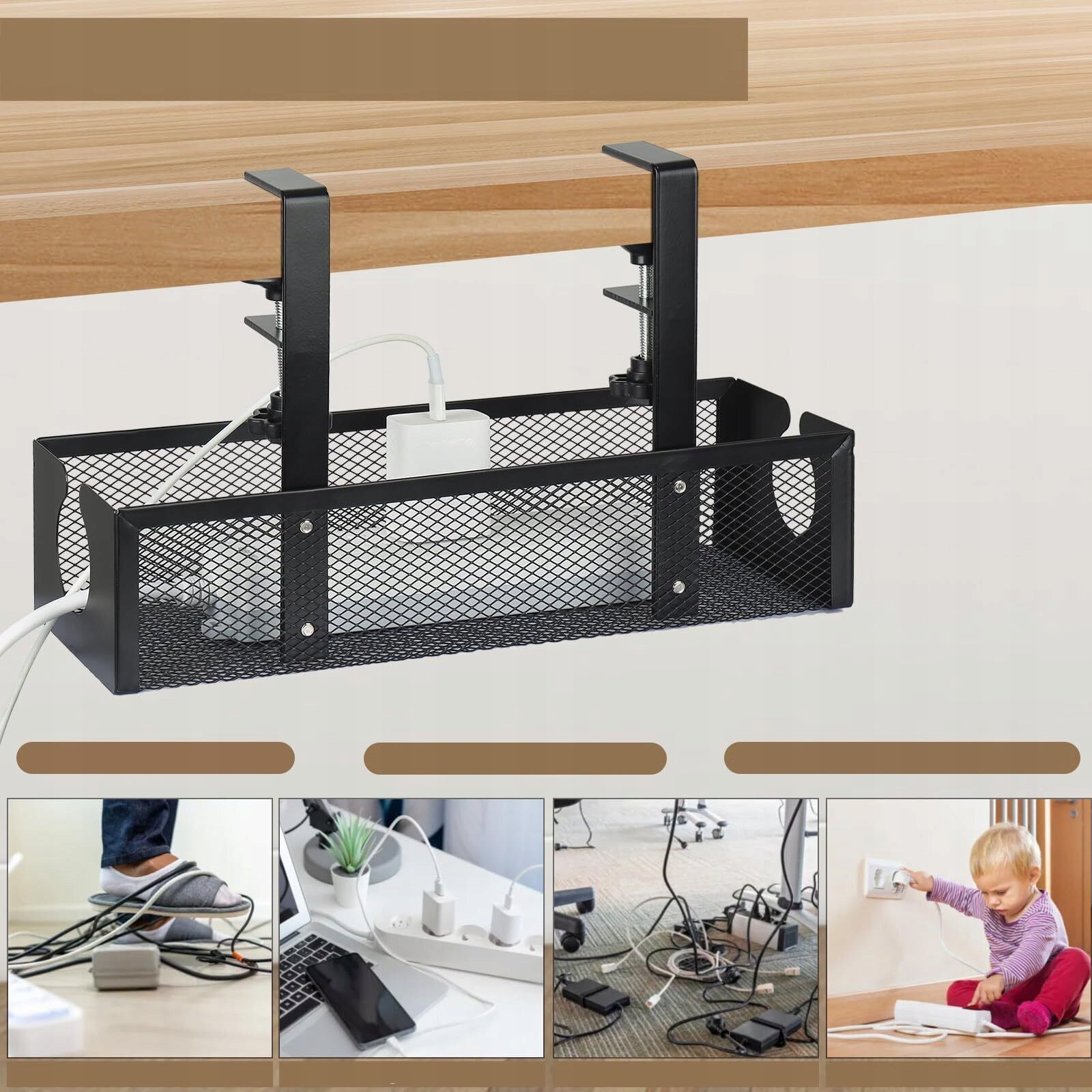 LARGE ORGANIZER SHELF WIRE HANGER CABLES UNDER DESK TOP GRILLE Brand no brand