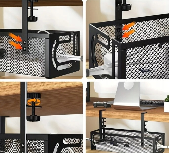 LARGE ORGANIZER SHELF WIRE HANGER CABLES UNDER DESK TOP GRILLE Color black